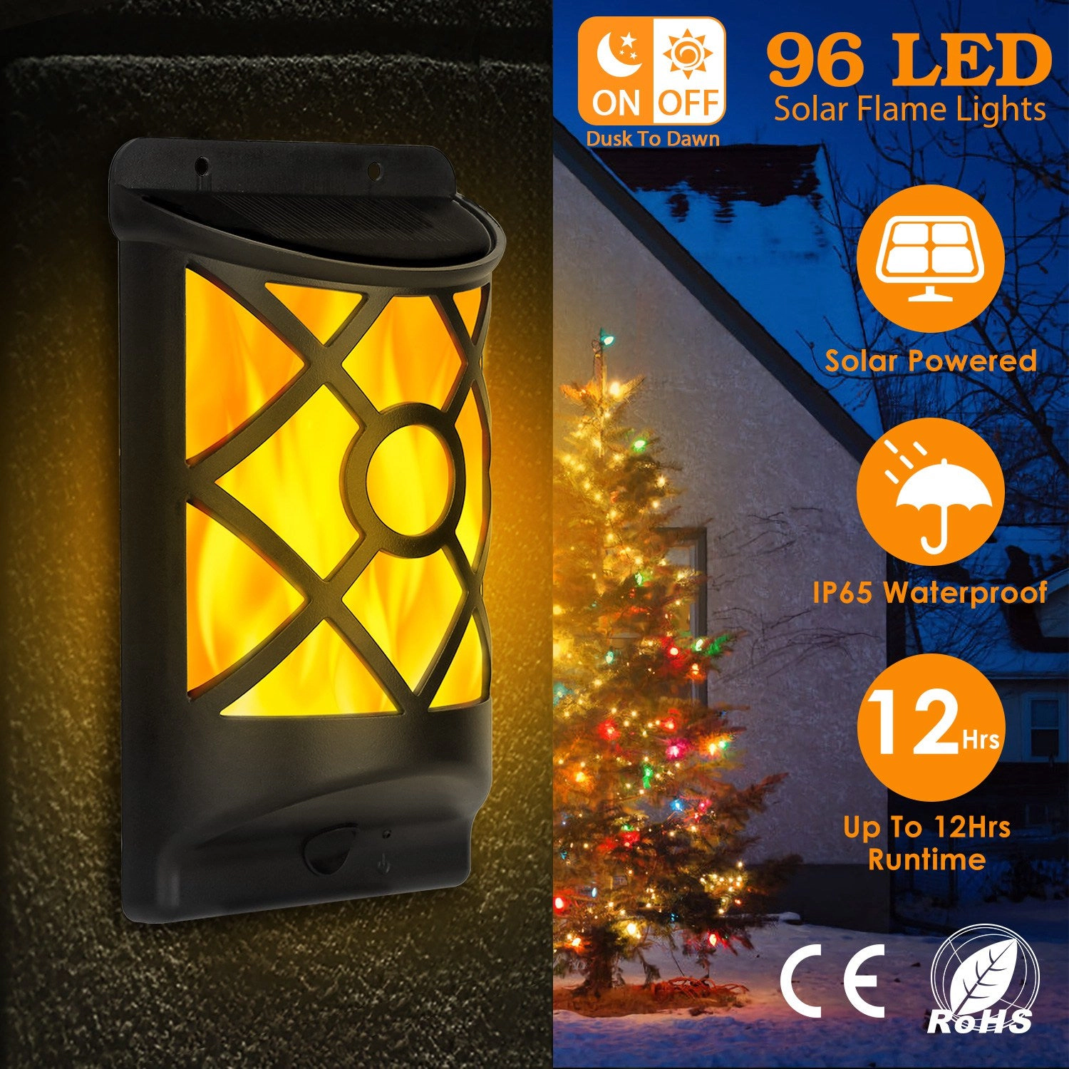 GBruno 96-LED Solar Flame Wall Light