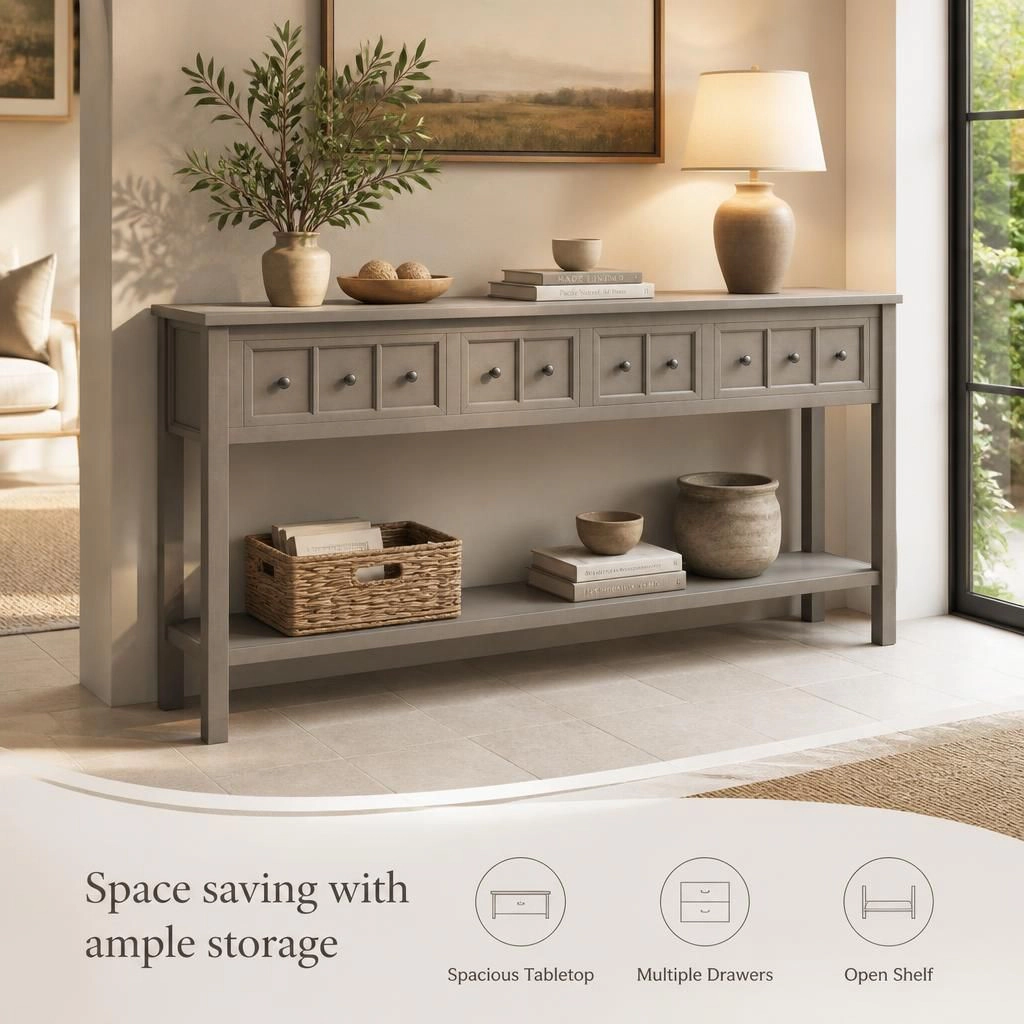 GOODSILO Narrow Solid Wood Long Console Table
