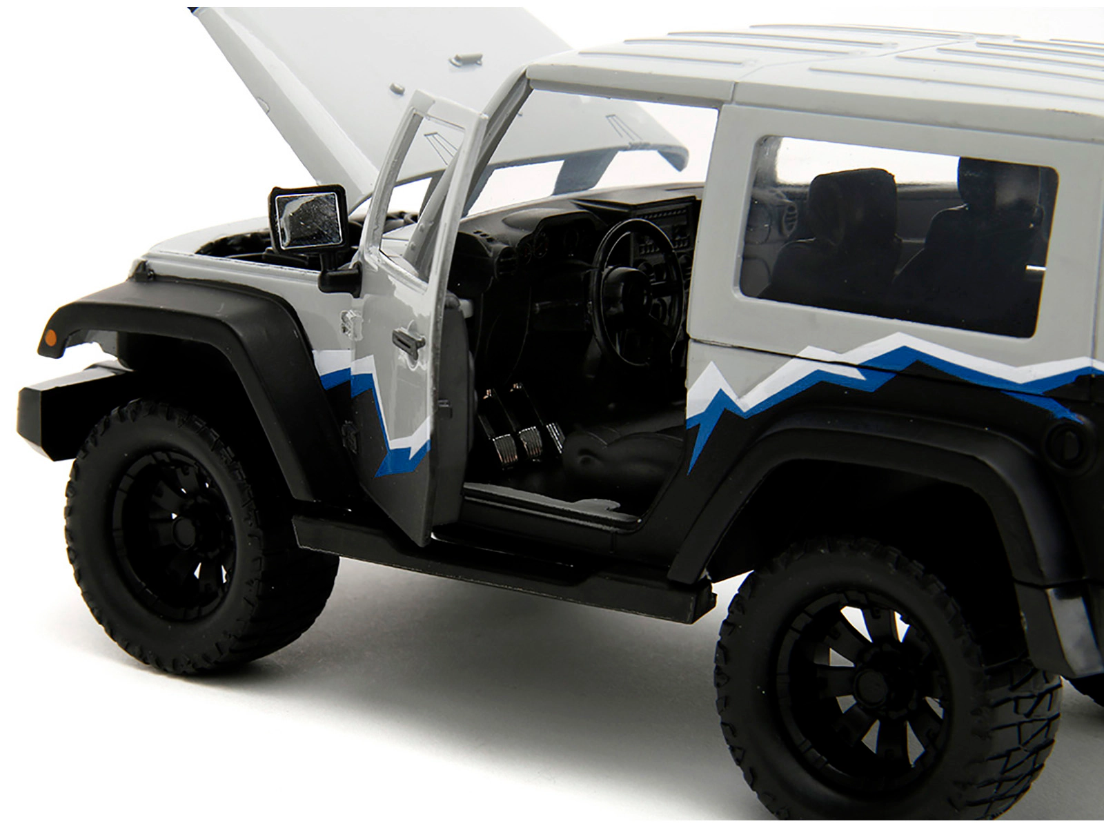 Jada 2007 Jeep Wrangler Gray And Black With Blue And White Stripes With Extra Wheels "Just Trucks" Series 1/24
