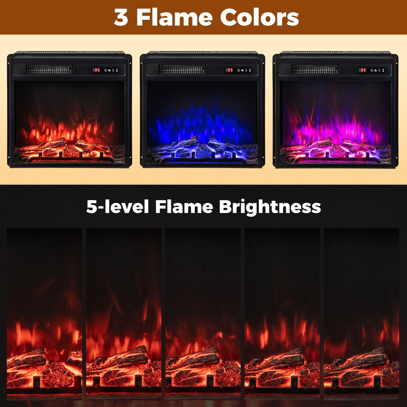 SlickBlue Black Metal Tempered Glass Electric Fireplace Insert, 5000 BTU, Remote Control