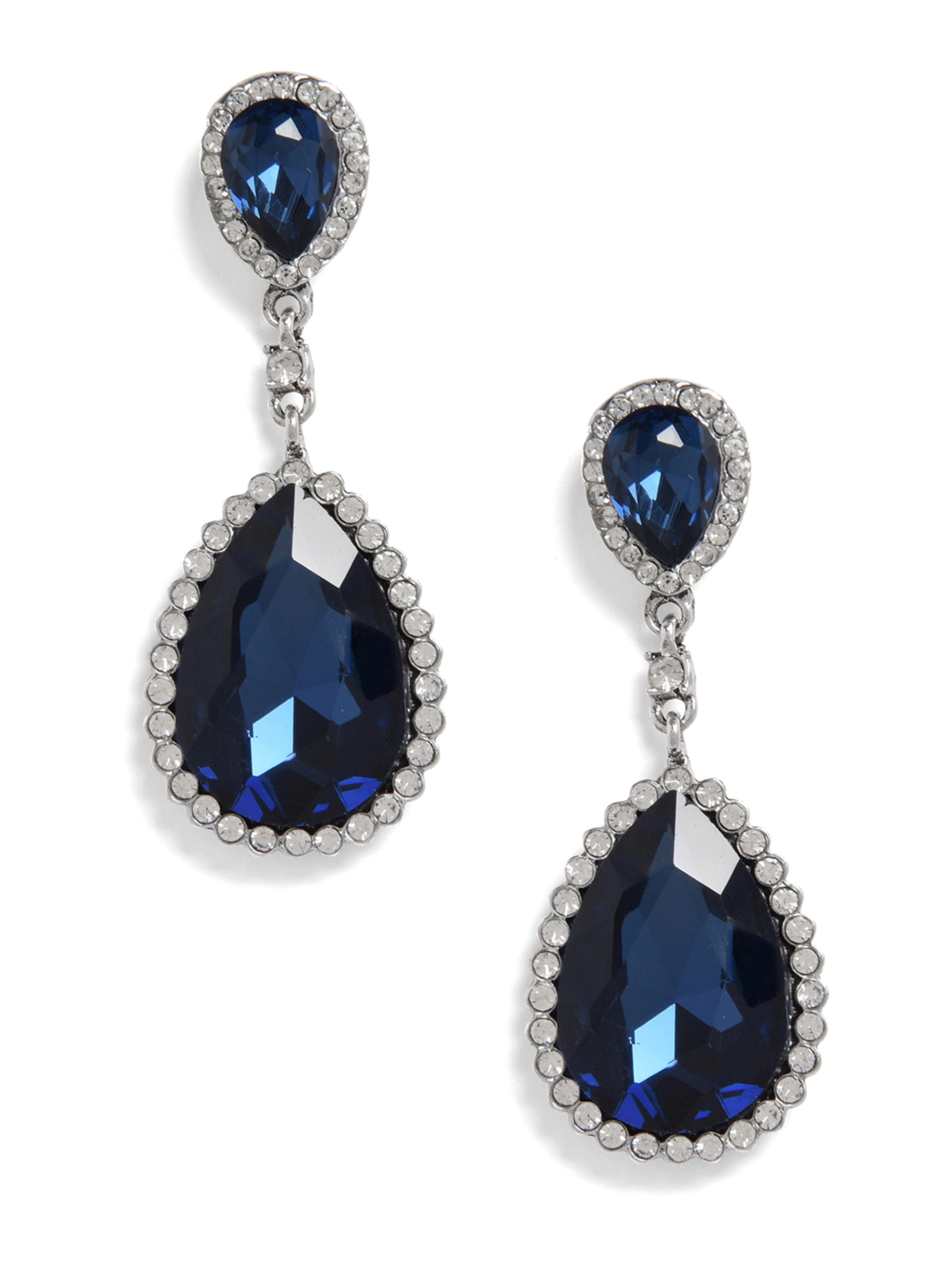 SOHI Women's Navy Blue Silver Toned Teardrop Shaped Drop Earrings