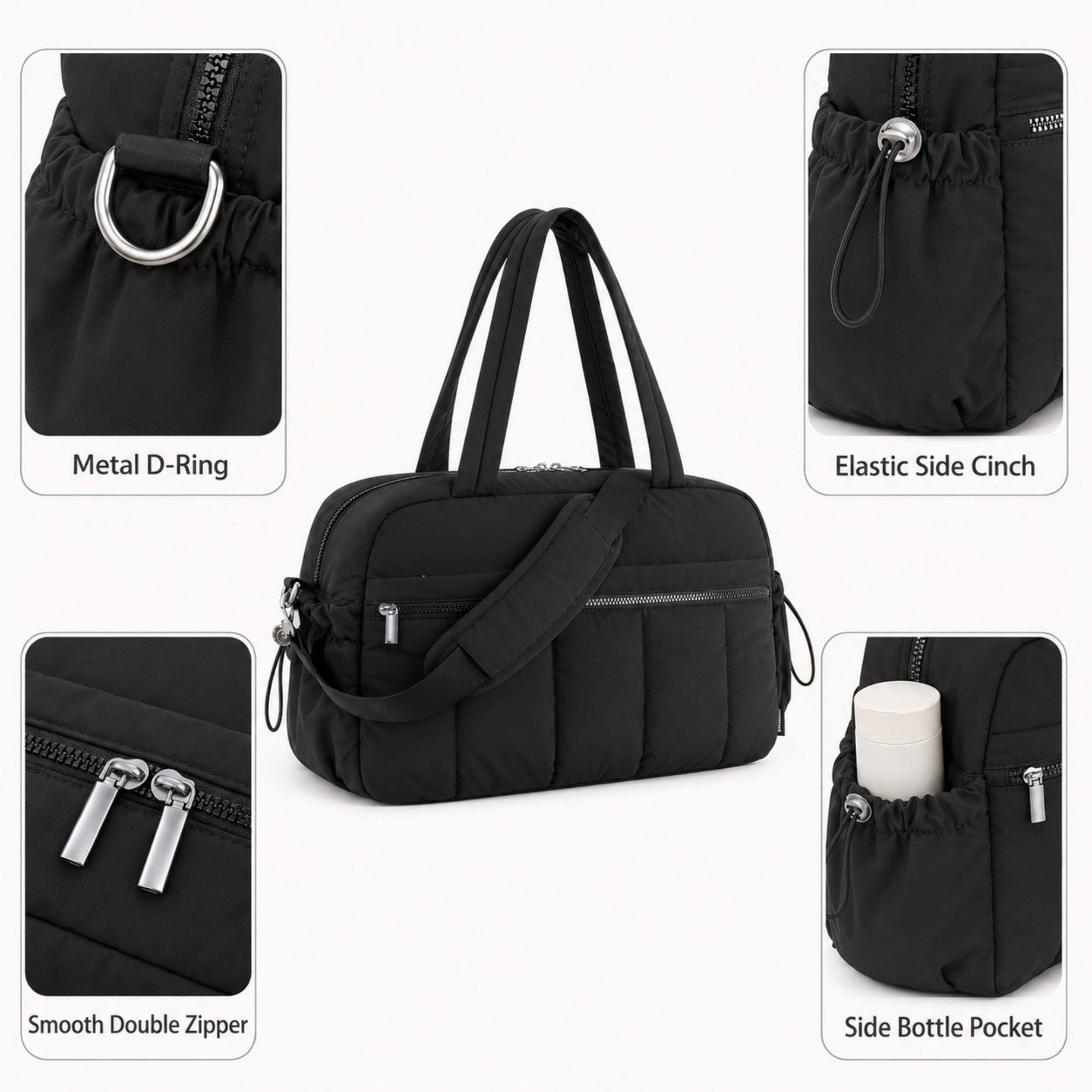 Alilang Women's Nylon Travel Tote Gym Bag with Pockets and Shoulder Handles