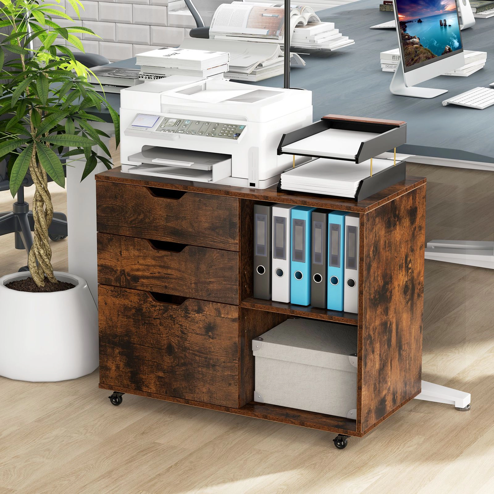 SlickBlue 3-Drawer Mobile File Cabinet with Adjustable Shelf & Printer Stand
