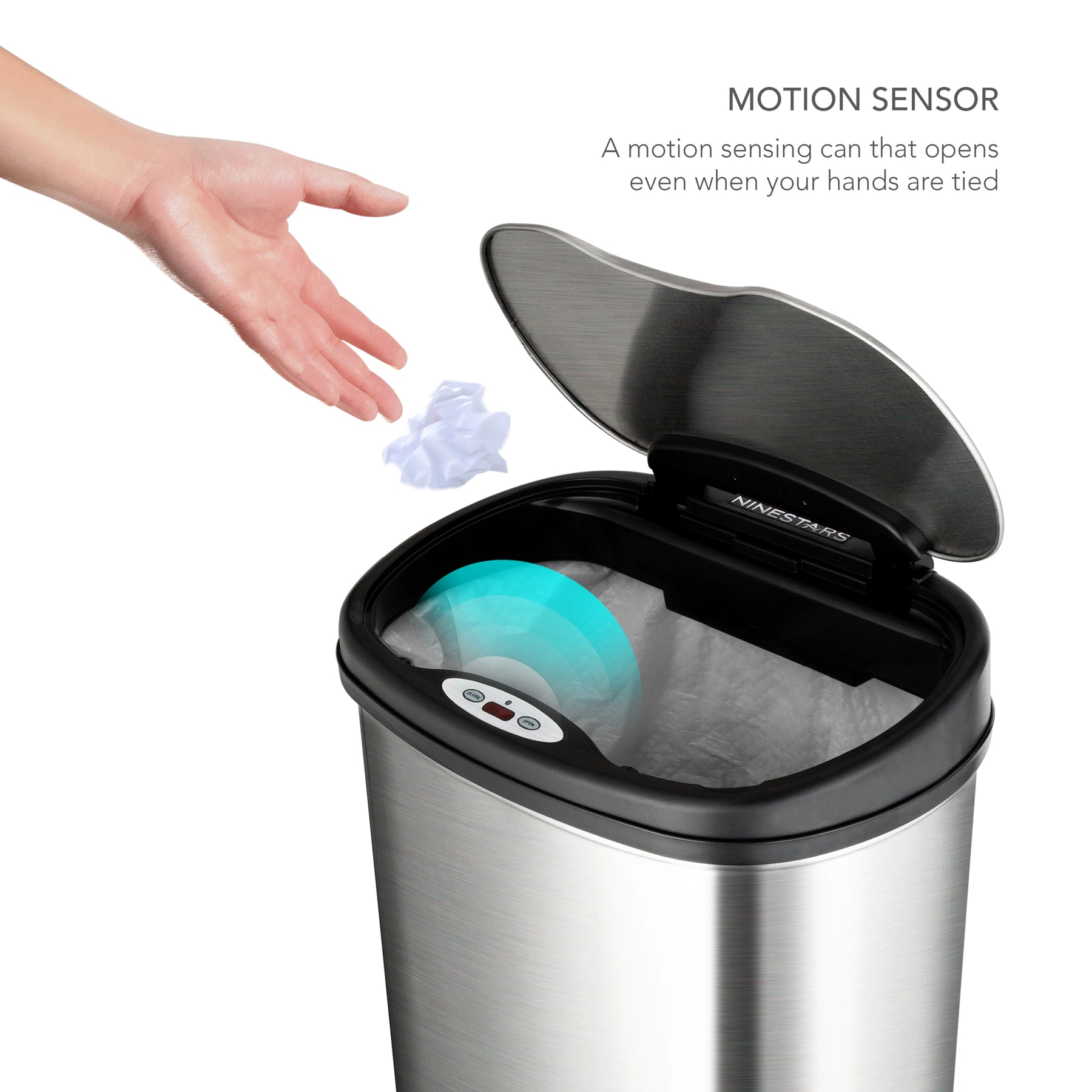Ninestars Modern Oval 13.2-Gallon Stainless Steel Motion Sensor Trash Can