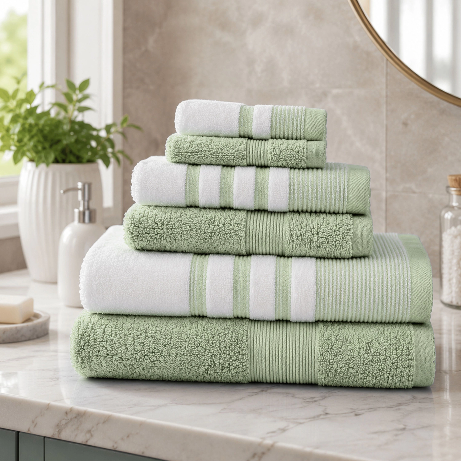 Plazatex Two Tone Zero Twist 100% Cotton Soft & Absorbent 6 Piece Bathroom Towel Set