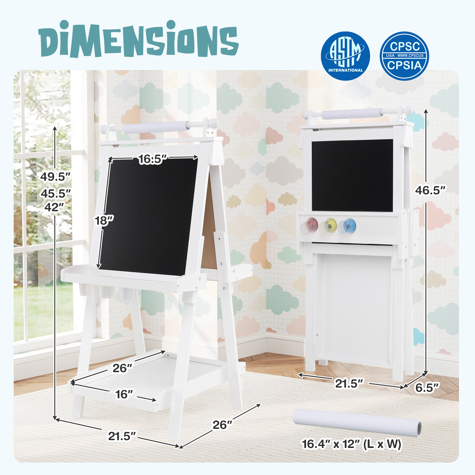 SUGIFT White Chalkboard Magnetic Whiteboard and Storage Trays 3-in-1 Kids Folding Art Easel
