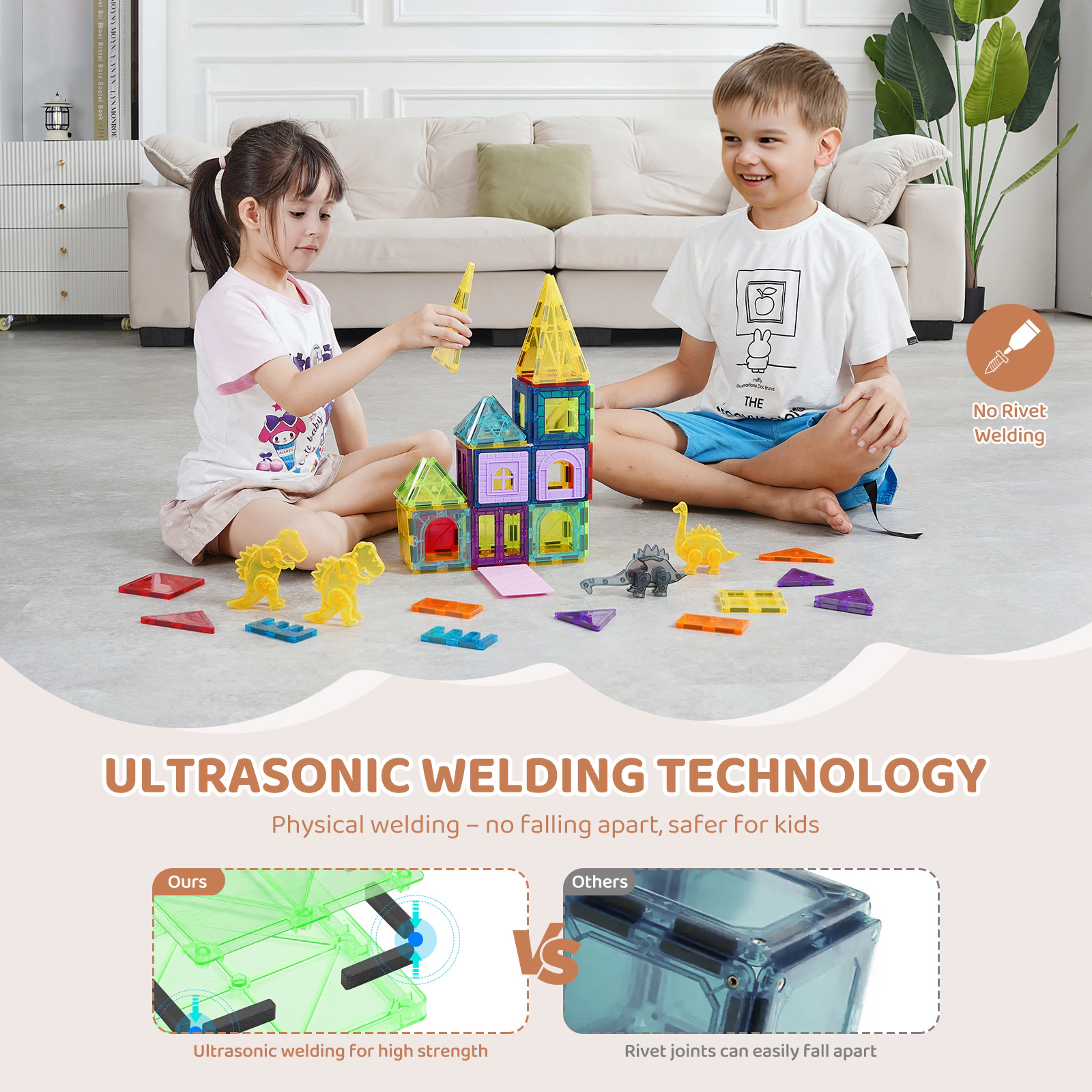 HONGGE Magnetic Tiles, Magnetic Building Blocks for Kids, Magnet Building Set