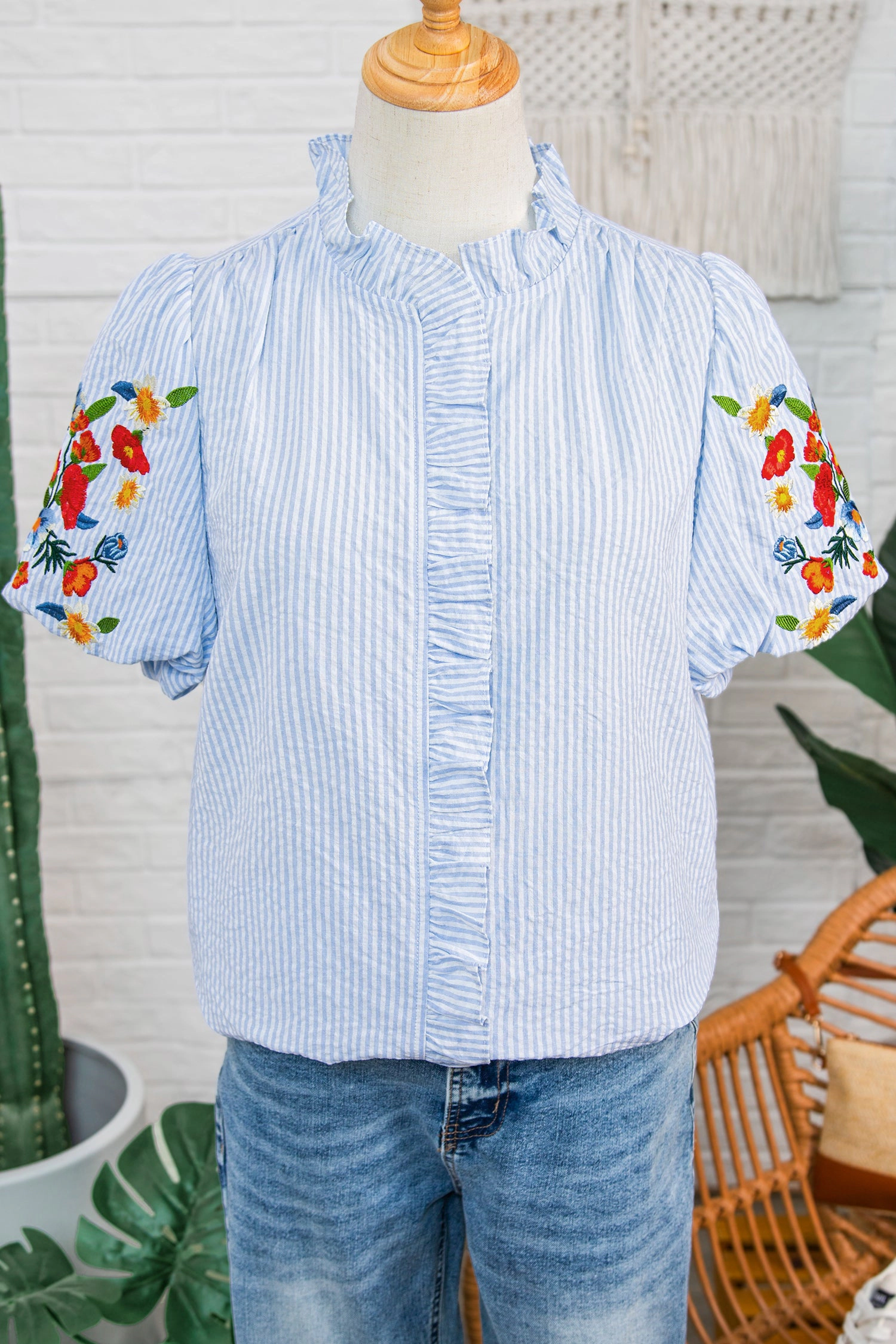 Threaded Pear Women's Ruthie Sleeve Ruffle Trim Shirt