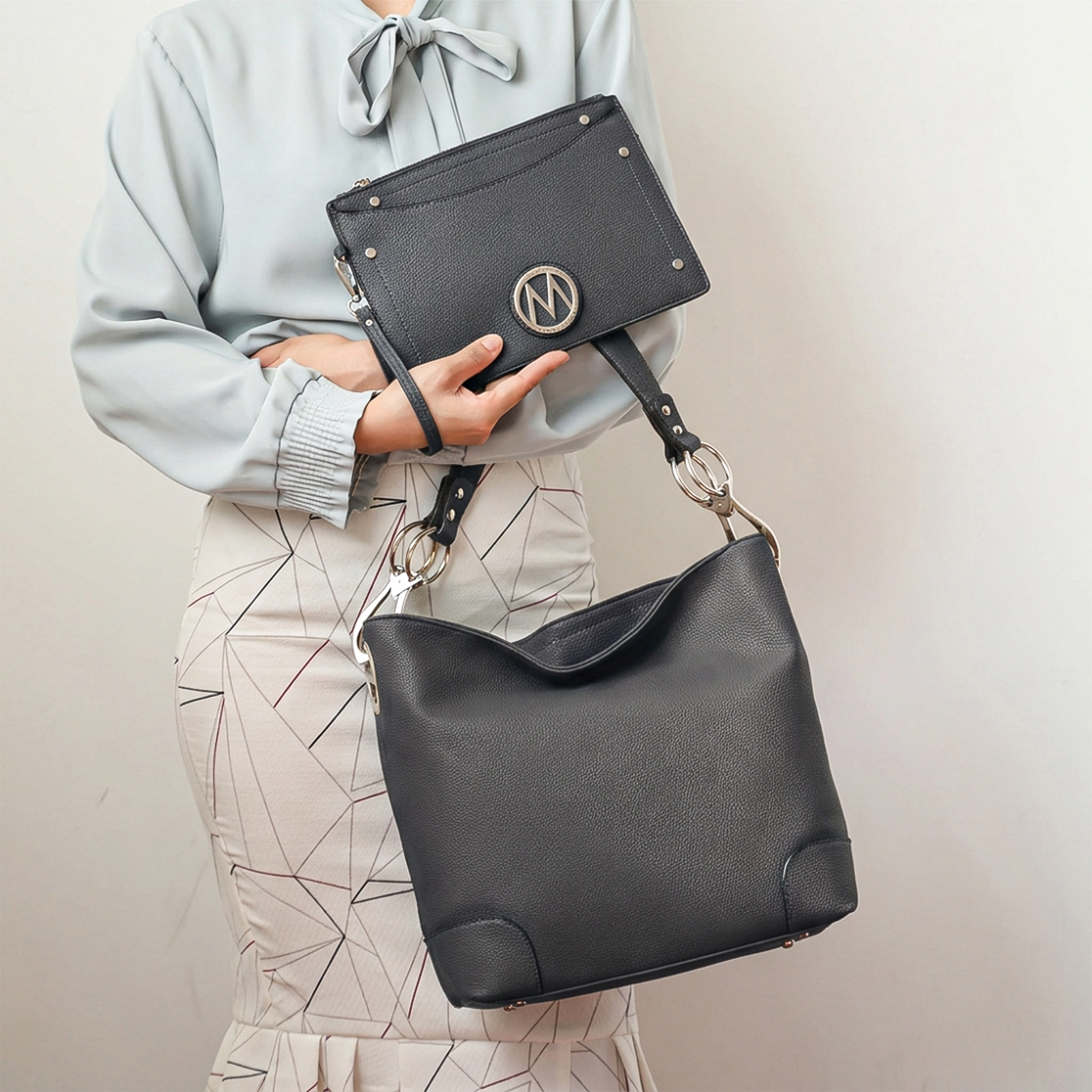 MKF Collection by Mia K Viviana Hobo Bag with Wristlet, Vegan Leather Handbag Set