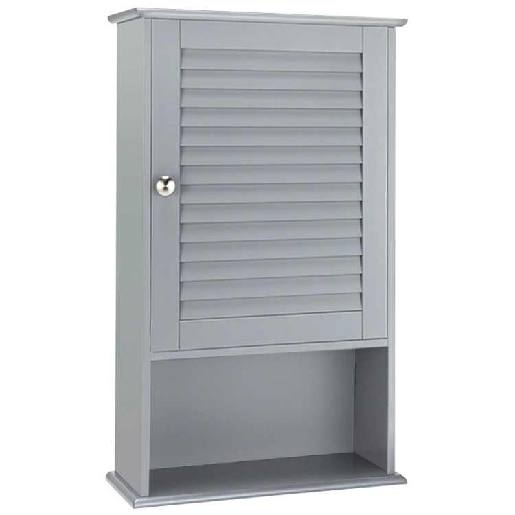 SUGIFT Wall Mount Louvered Single Door Bathroom Storage Cabinet 16.5-in x 6.5-in x 27.5-in 46-lb Capacity Gray