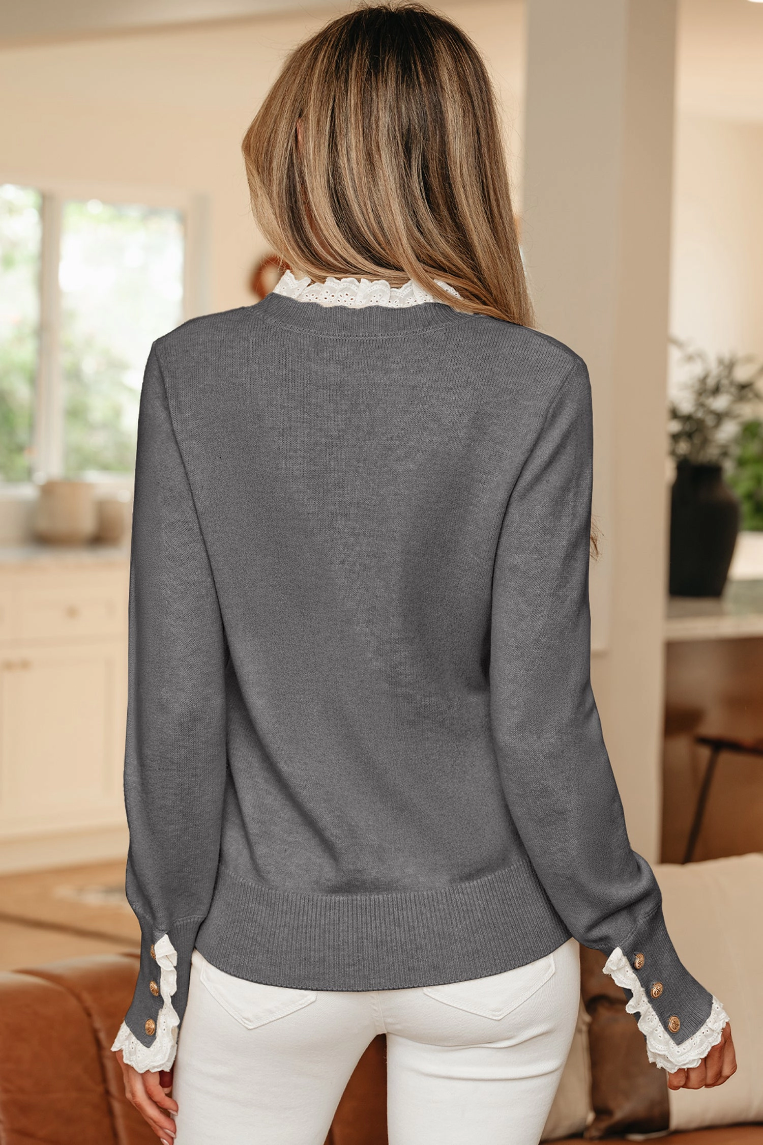 Threaded Pear Women's Katelyn Patchwork Cuffs Loose Sweater
