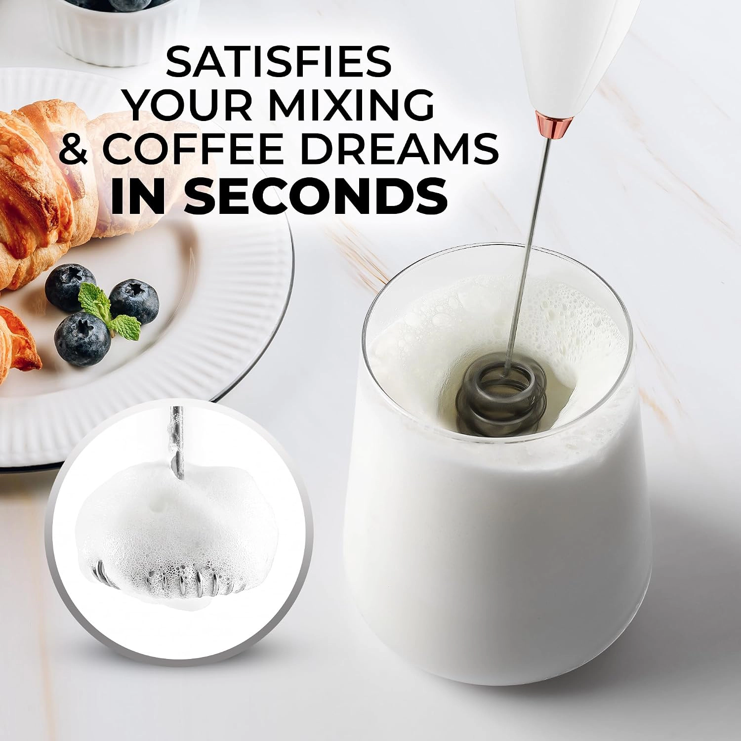 Zulay Kitchen Tornado Whisk Milk Frother with 4 AA Duracell Batteries - Triple for More Power