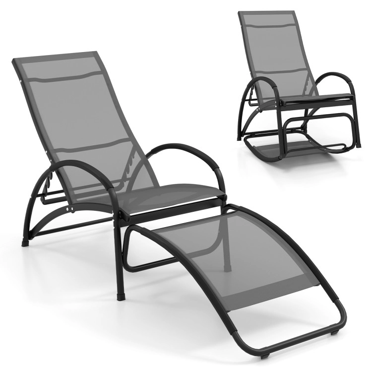 Hivvago 2-In-1 Outdoor Rocking Chair With 4-Position Adjustable Backrest For Patio Porch Poolside