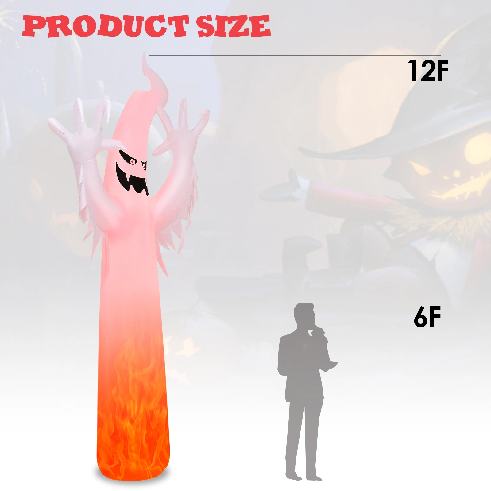 LJG 12 Feet Halloween Inflatable Decoration with Built-in LED Lights