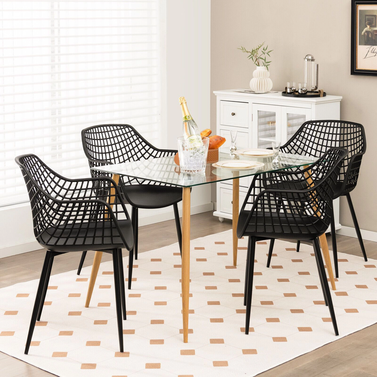 SlickBlue Unisex Set of 4 Modern Dining Chairs with Hollow Backrest