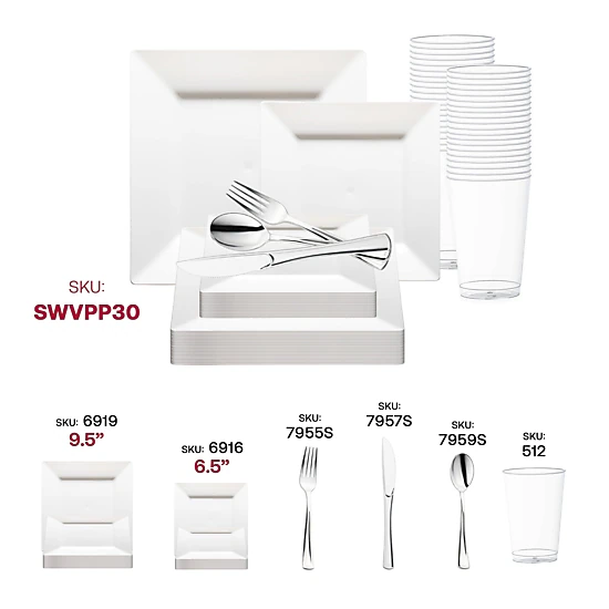 Smarty Had A Party White Square Plastic Wedding Value Set