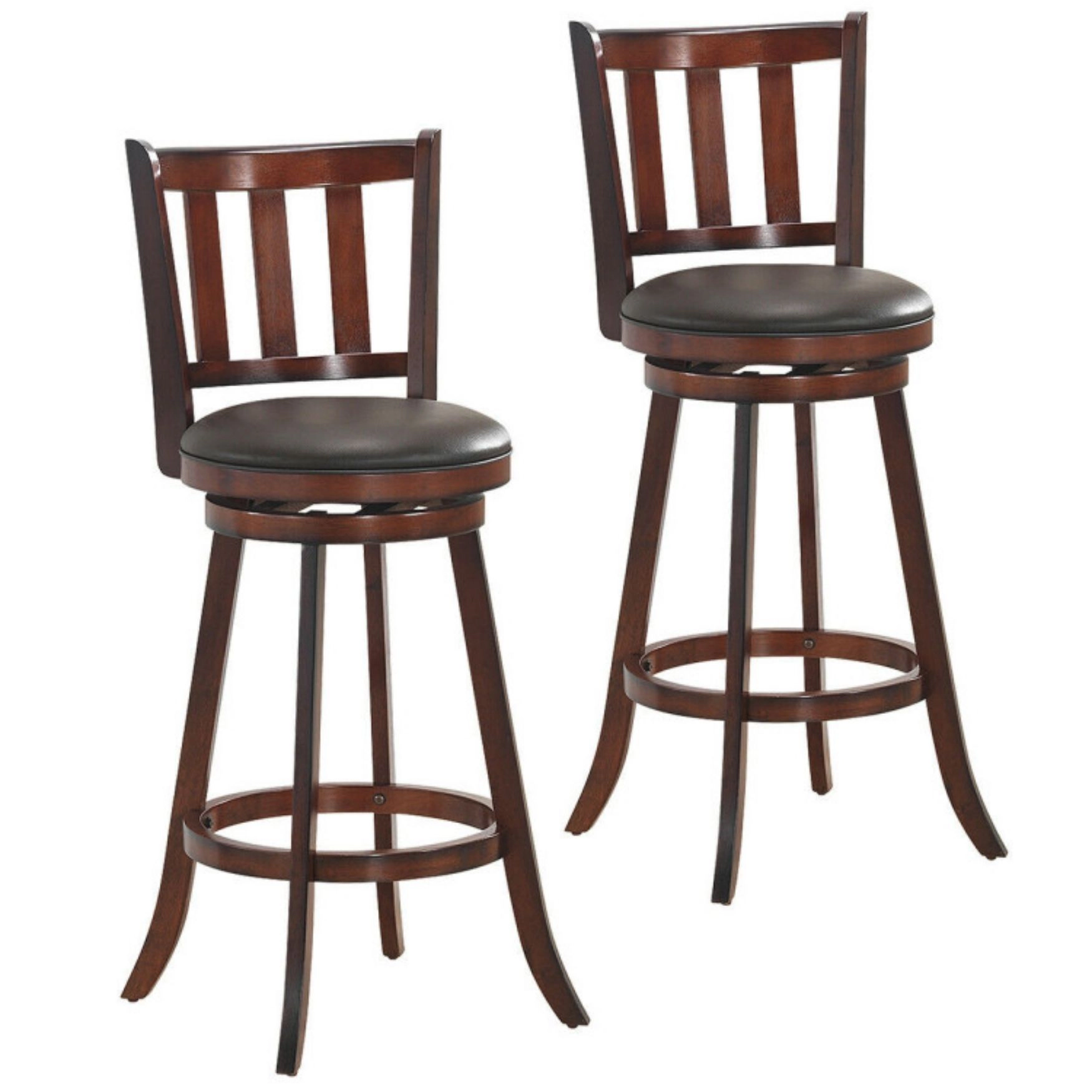 SUGIFT Nut Brown Cushioned PVC Leather Seat Set of 2 Swivel Counter Height Bar Stools
