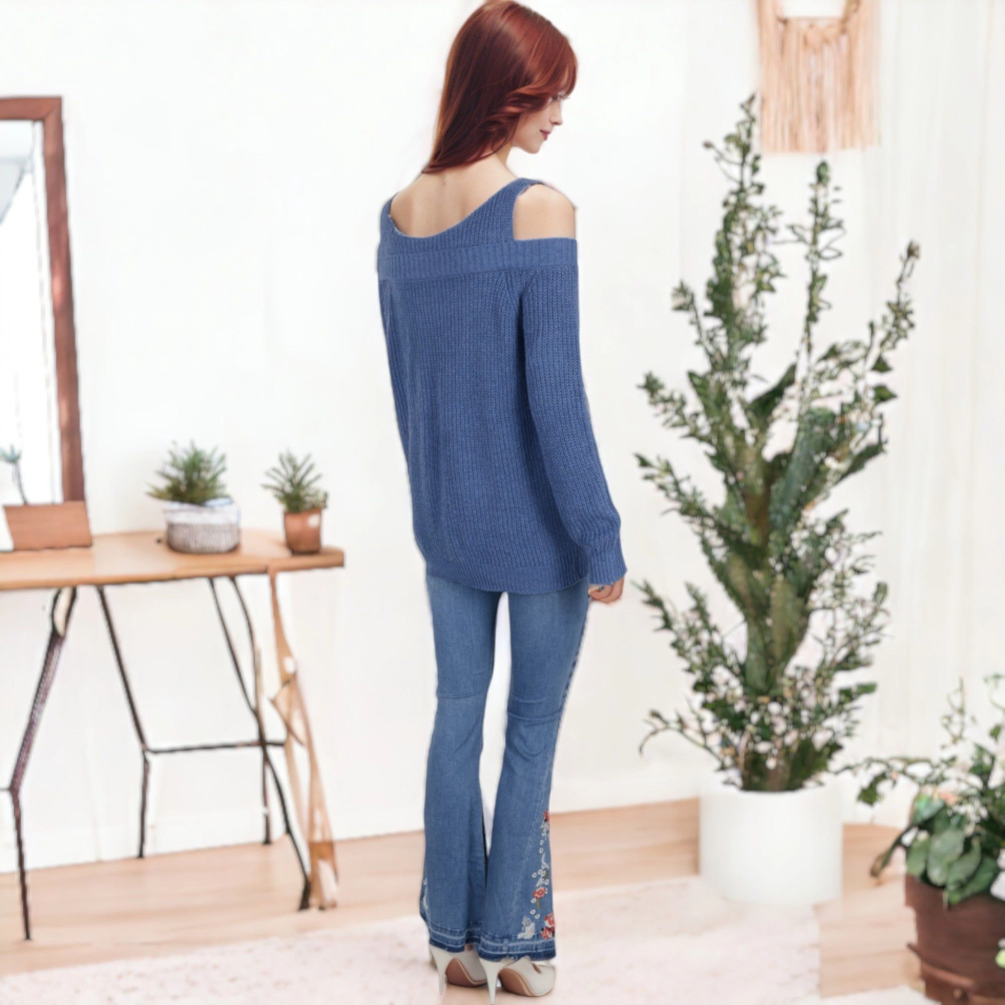 Anna-Kaci Women's Cold Shoulder Knit Pullover Sweater
