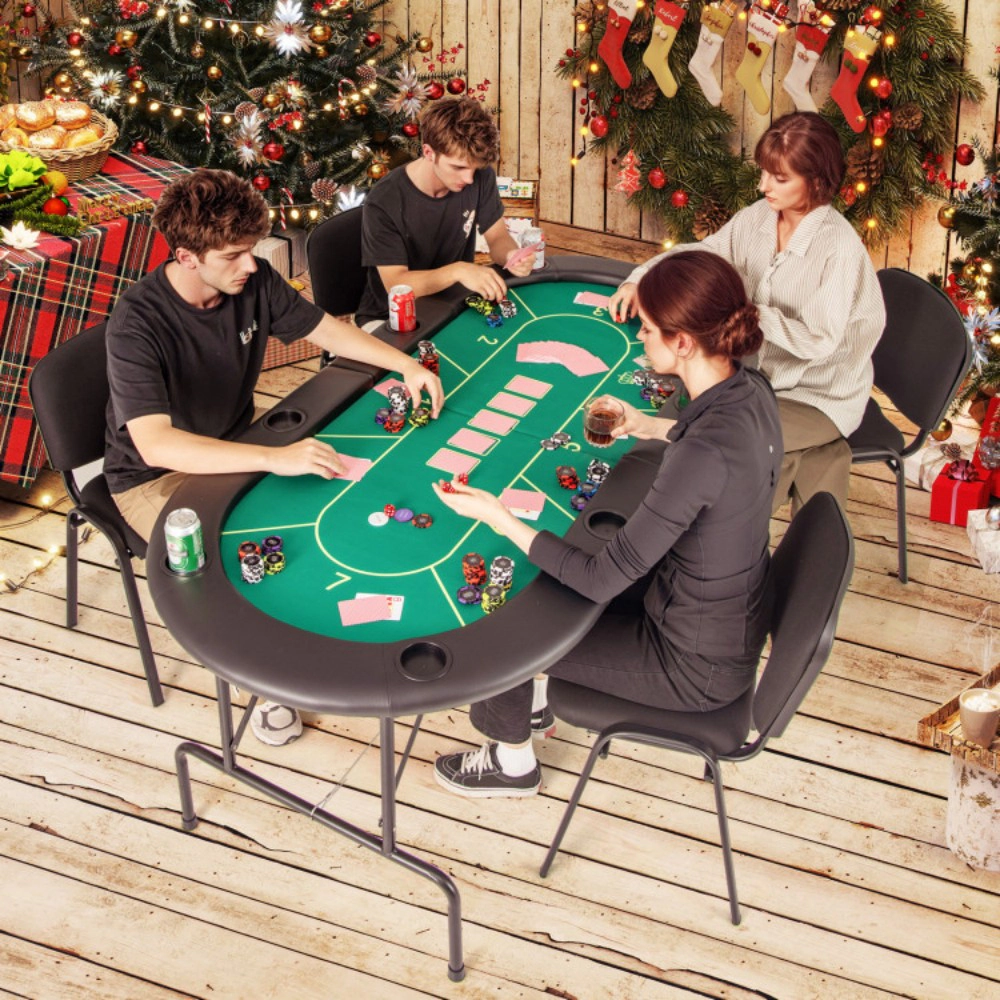 SUGIFT 72-in x 36-in 220-lb Capacity 8-Player Folding Poker Table with Padded Armrests and Cup Holders