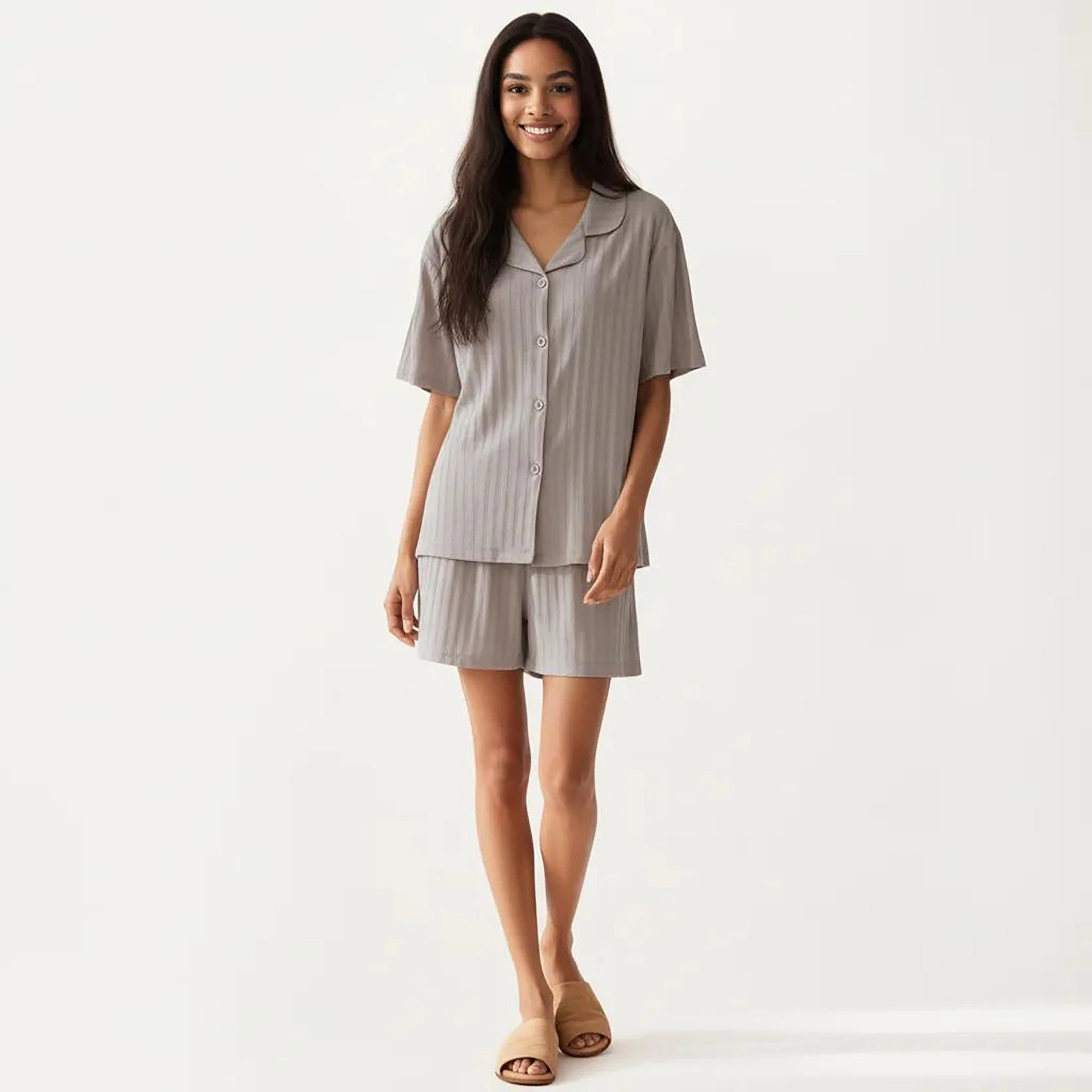 Anna-Kaci Women's 2-Piece Short Sleeve Button Down Pajama Top with Notch Collar and Relaxed Fit Shorts