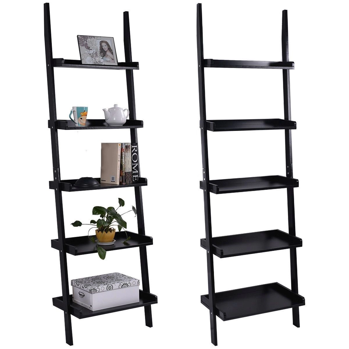 SlickBlue 5-Tier Leaning Ladder Bookcase Wall Shelf with Storage