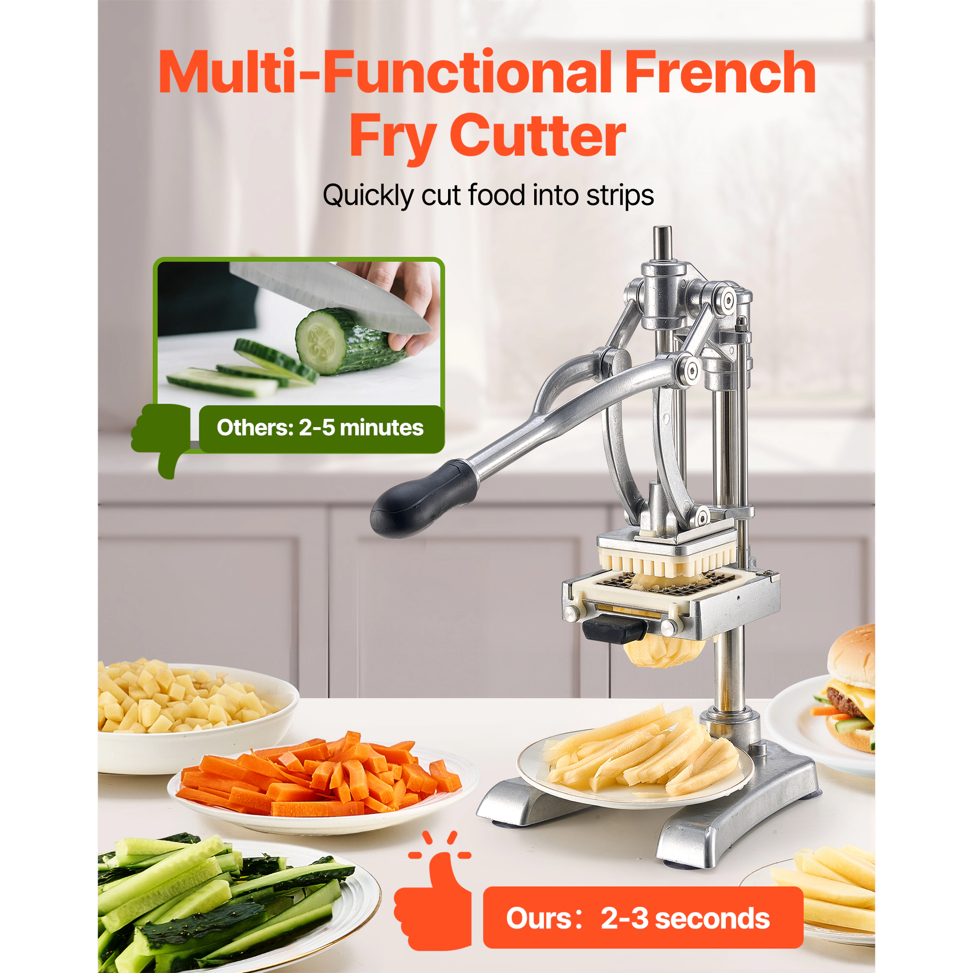 HONGGE Commercial French Fry Cutter Stainless Steel Potato French with Manual Potato for Restaurants & Home