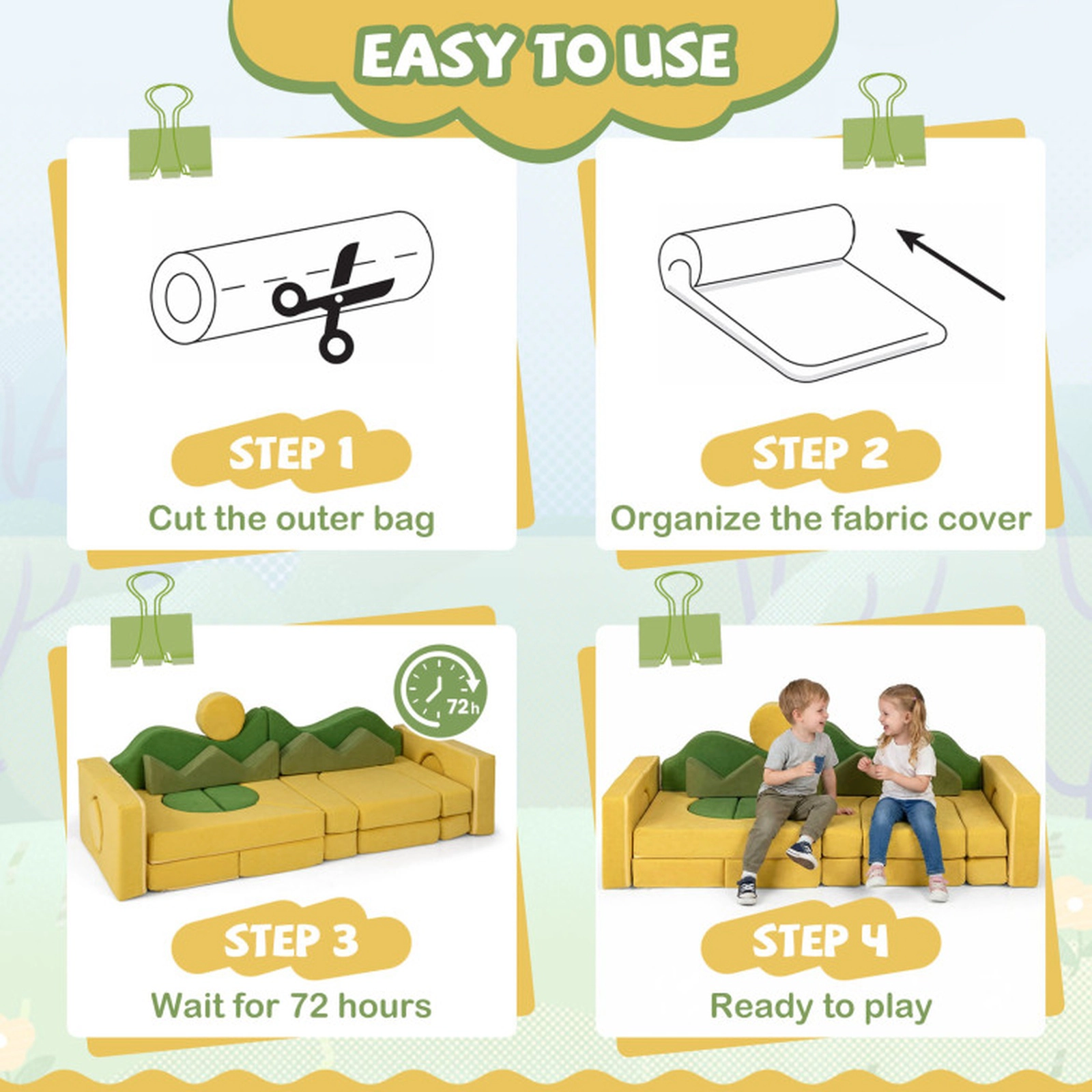 SUGIFT Removable Washable Velvet Covers 19-Piece Modular Kids Play Couch