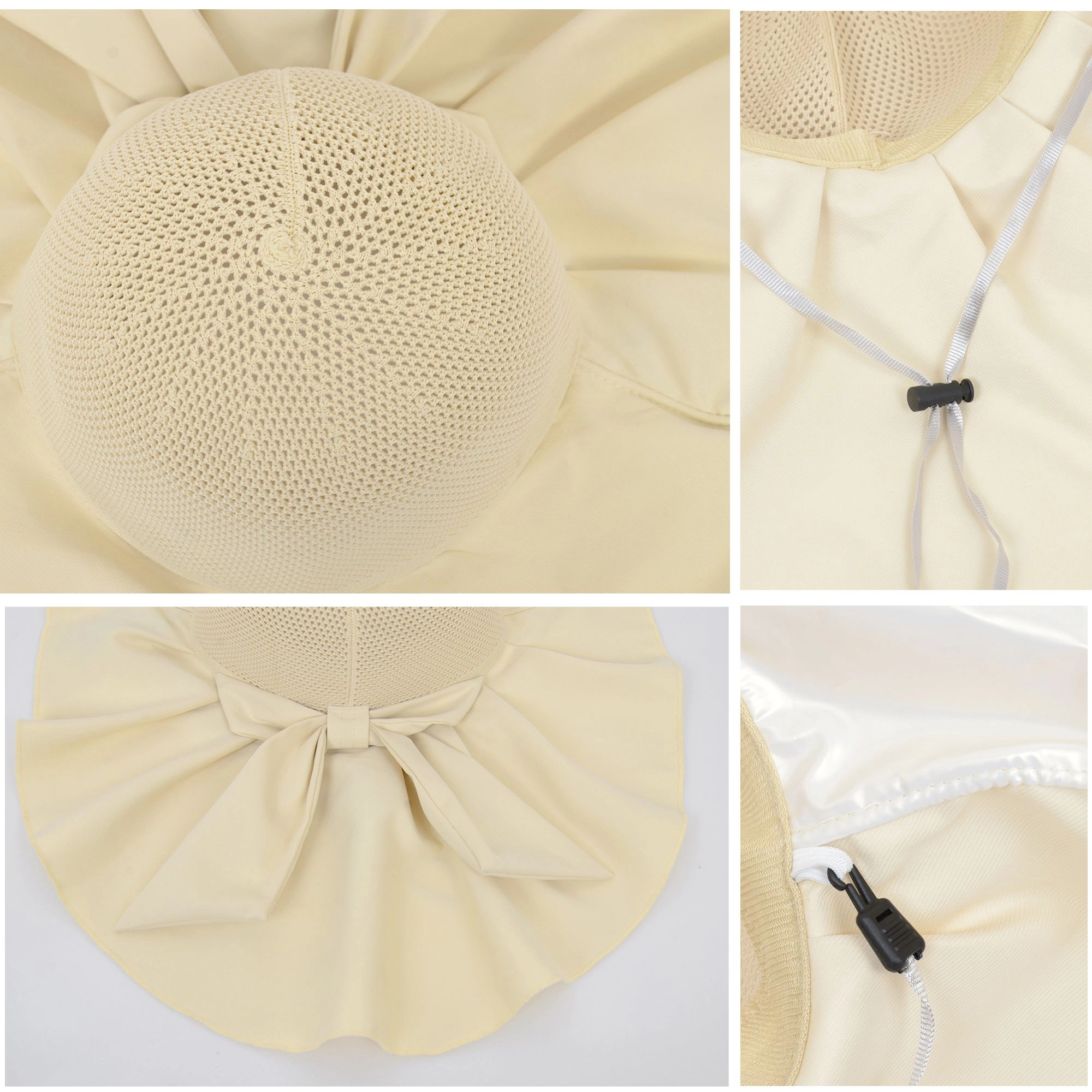 Anna-Kaci Womens Mesh Panel Wide Brim Sun Hat with Back Flap UV Protection and Tie Detail for Outdoor Activities