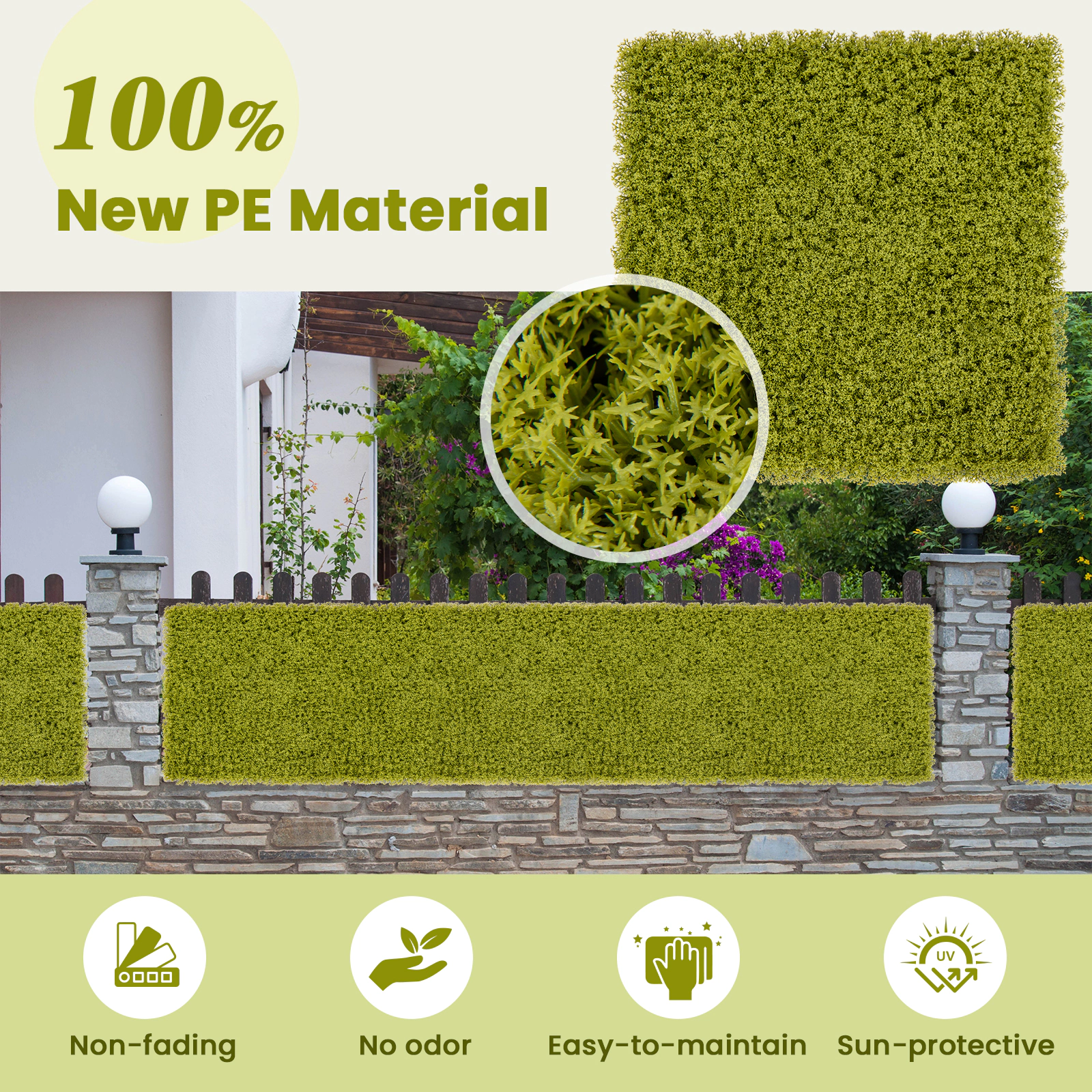 SUGIFT 12-Piece Artificial Grass Wall Panels 20 x 20-in PE Garden Trellis for Yard Balcony Light/Dark Green