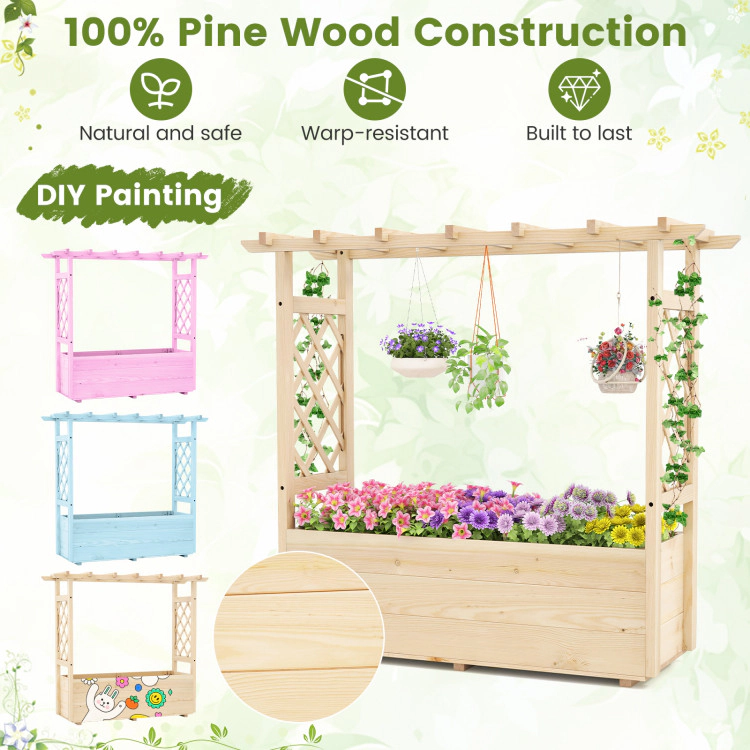 Hivvago Hanging Roof Raised Garden Bed Wooden Elevated Planter Box - Large