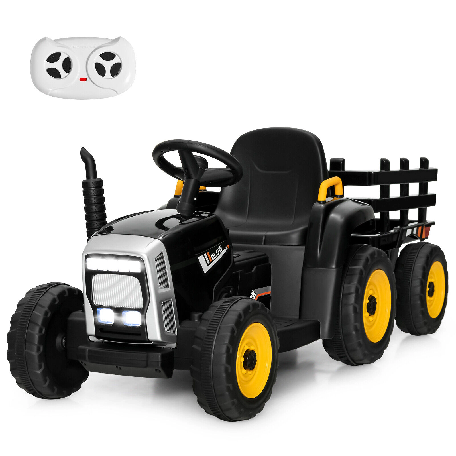 Glintex 12V Kids Ride-On Ground Loader with Short-Body Mode and Trailer