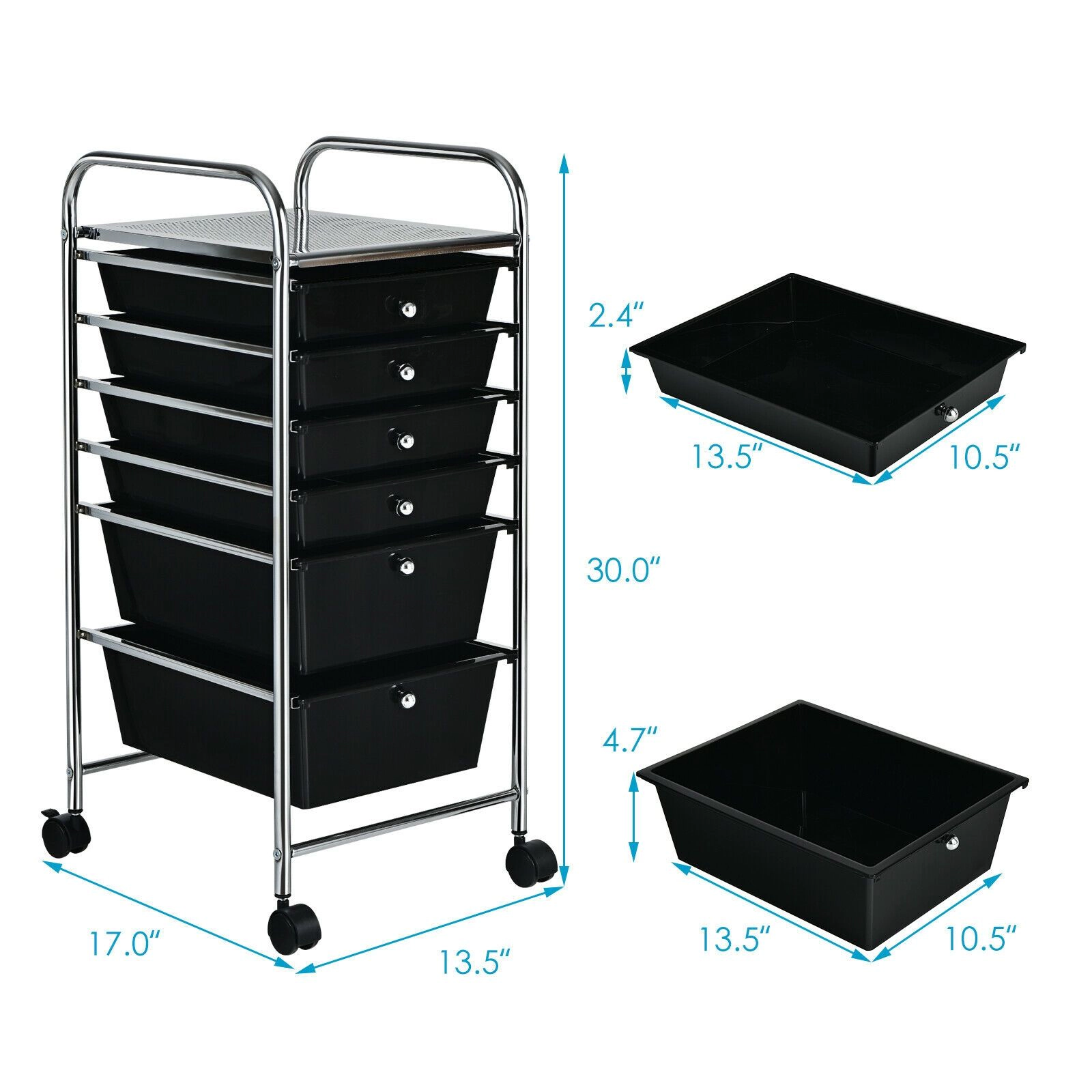 SlickBlue 6 Drawer Storage Cart with Rolling Wheels and Steel Frame