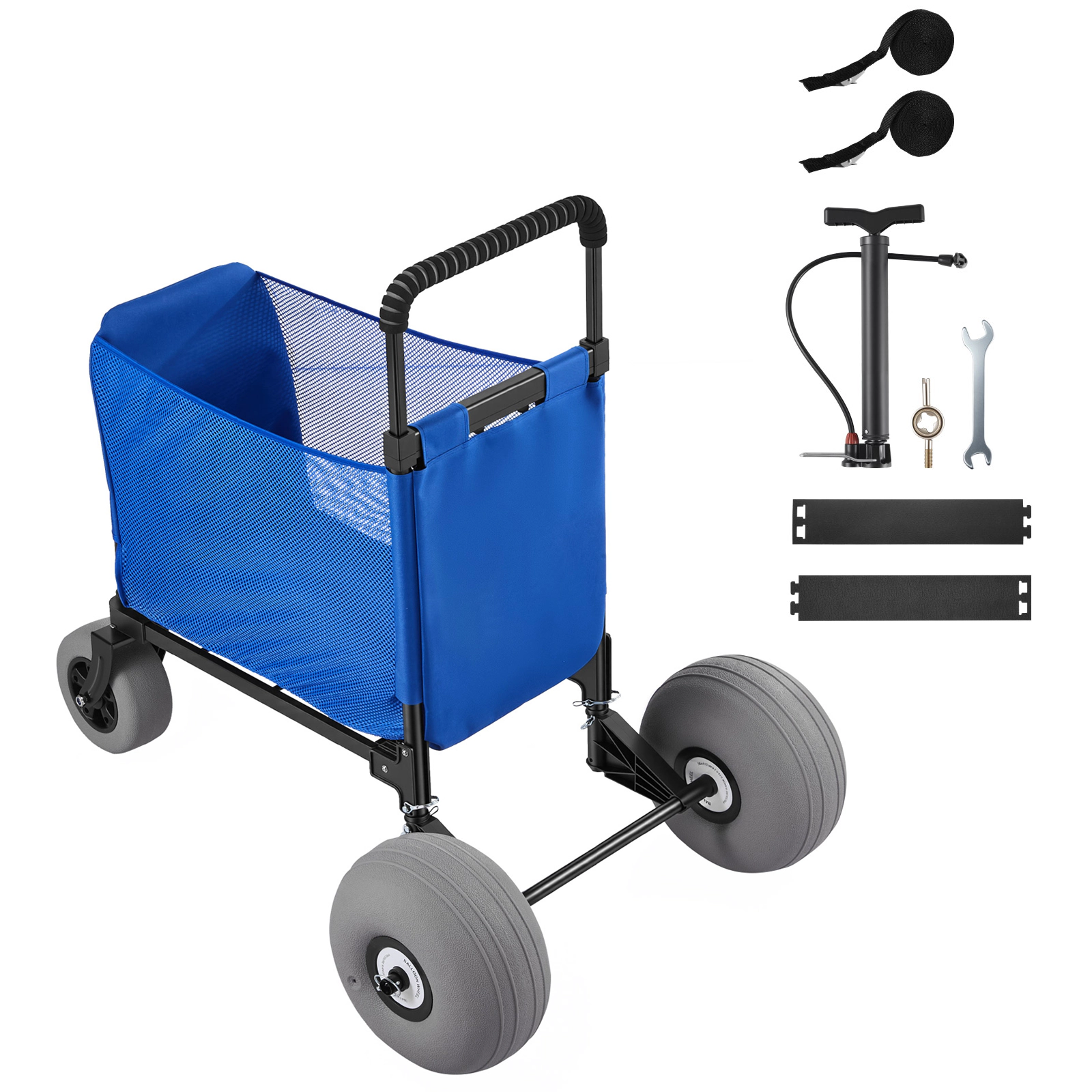 HONGGE Heavy Duty Folding Sand Cart with 12" Balloon Wheels for Beach Camping, 165 lbs Load Capacity