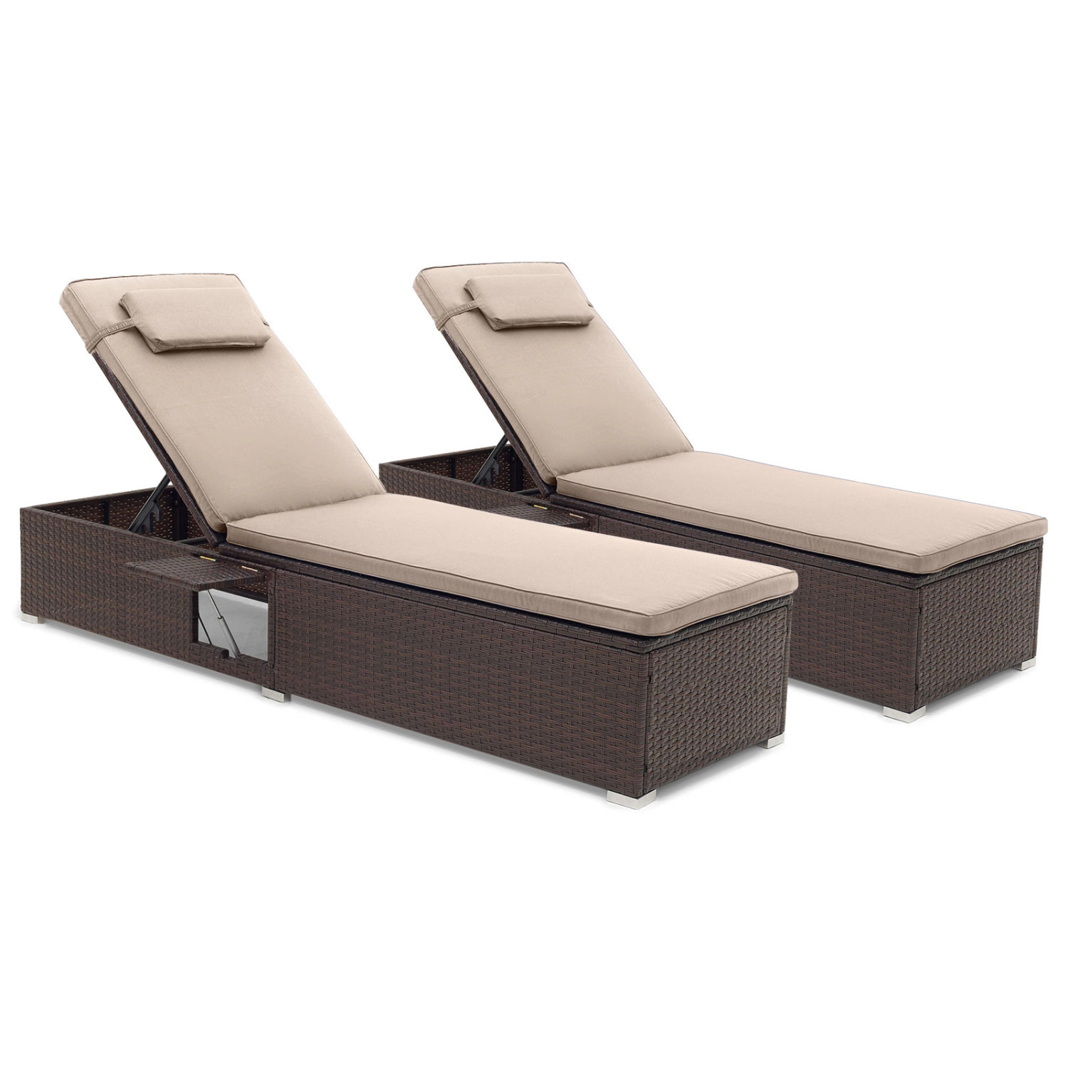LJG Patio Chaise Lounge Set of 2 with Backrest Seat Cushion and Headrest