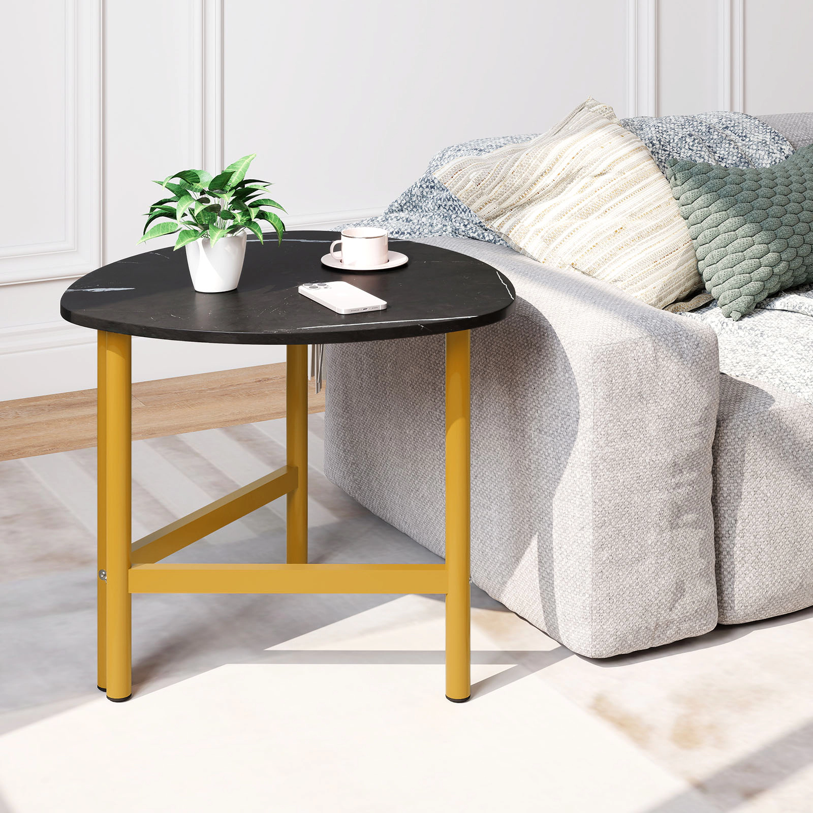 LJG Triangle Coffee Table Oval with Metal Legs Industrial Center