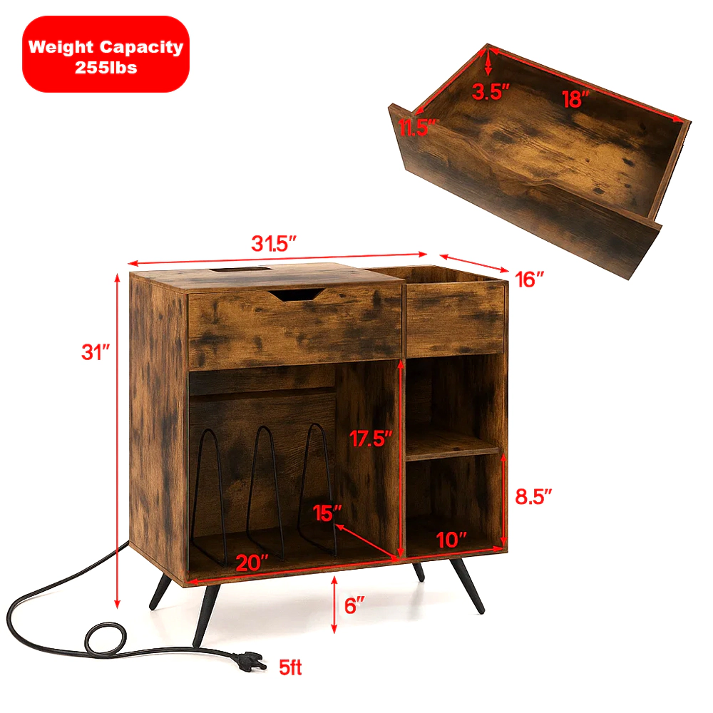 Hivvago Turntable Storage Stand with Built-In Power Station