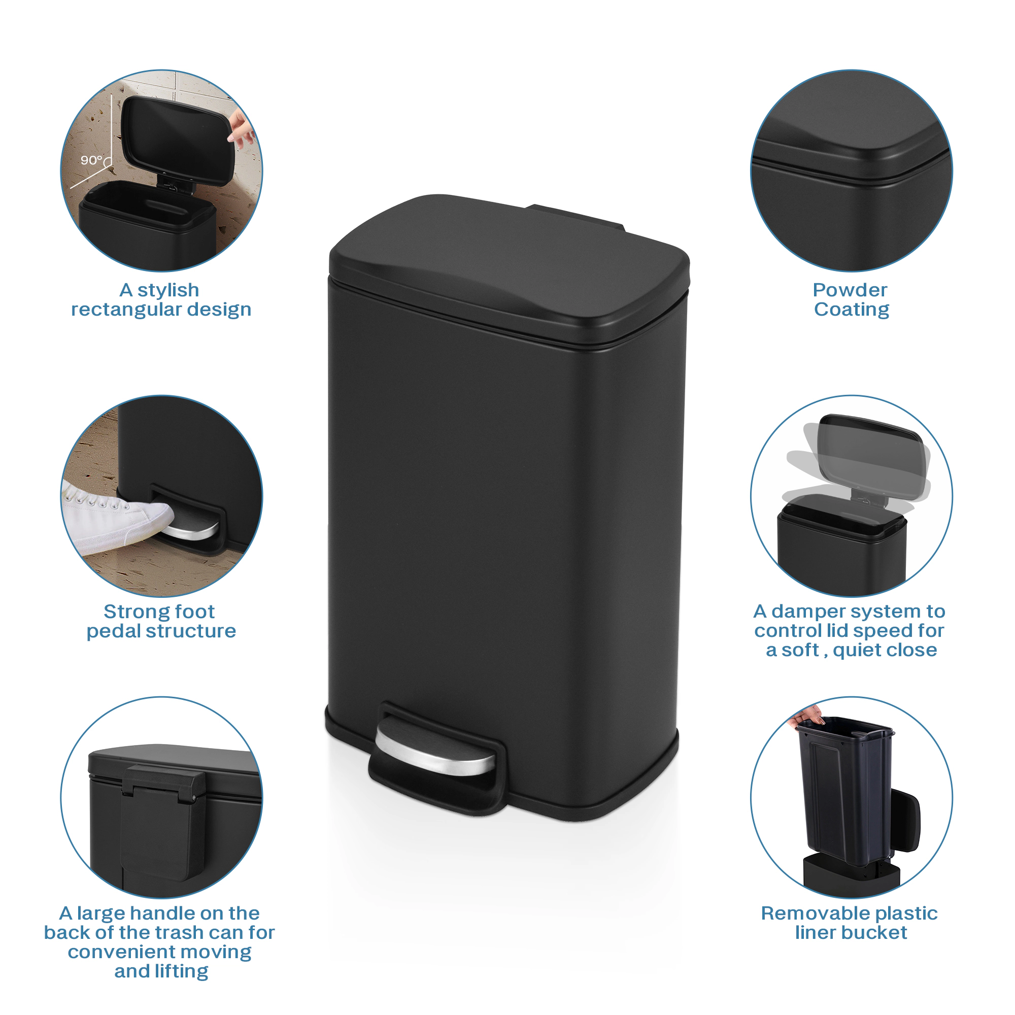 Innovaze 1.3 Gal./5 Liter Rectangular Matt Black Step-on Trash Can for Bathroom and Office