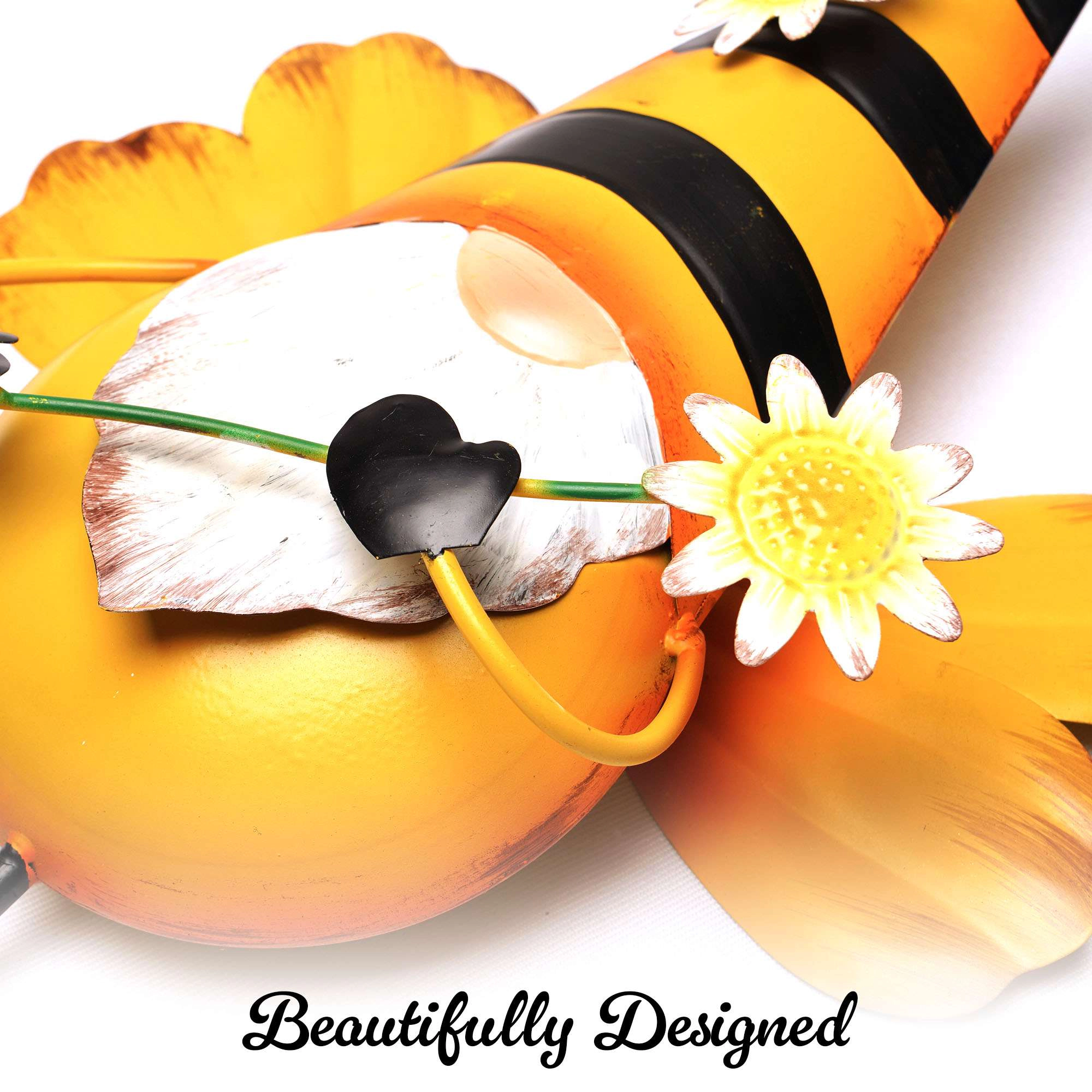 G128 48in Metal Gnome Bee Wind Spinner Stake - 360° Swivel Garden Ornament for Patio Lawn
