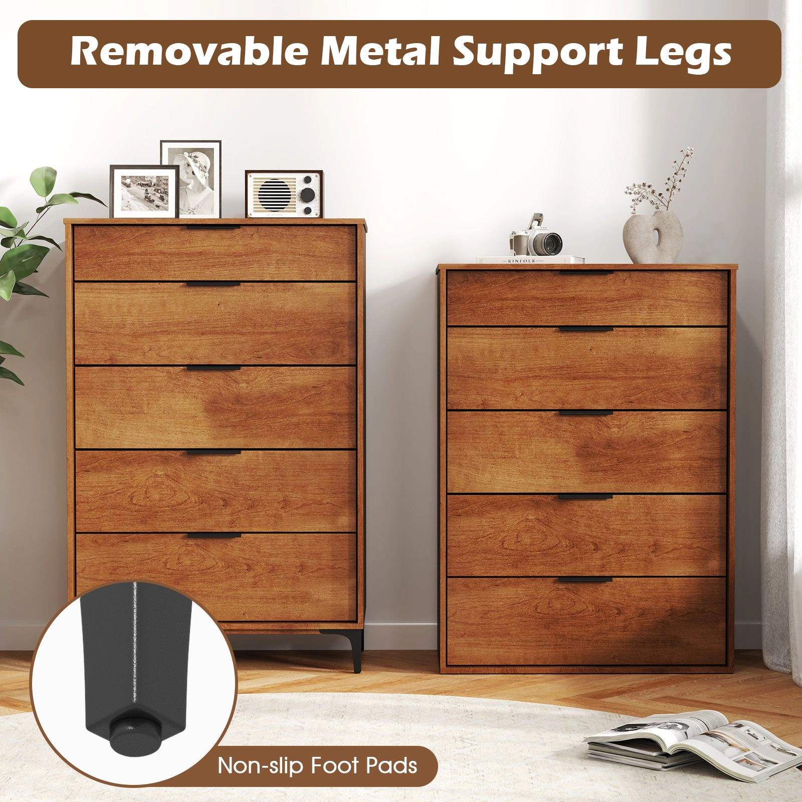 SlickBlue Tall Bedroom Chest of Drawers with Large Storage Space Organizer