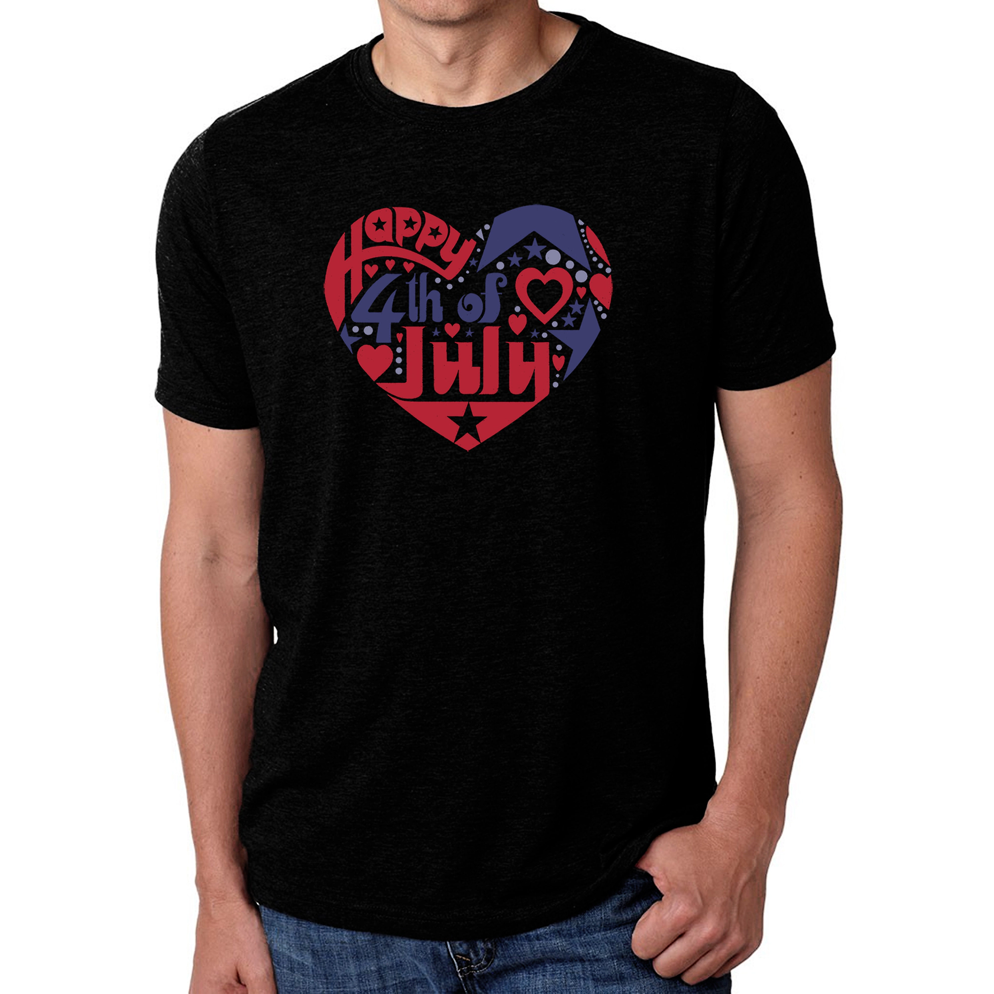 LA Pop Art Men's Cotton/Poly Blend Word T-Shirt - July 4th Heart