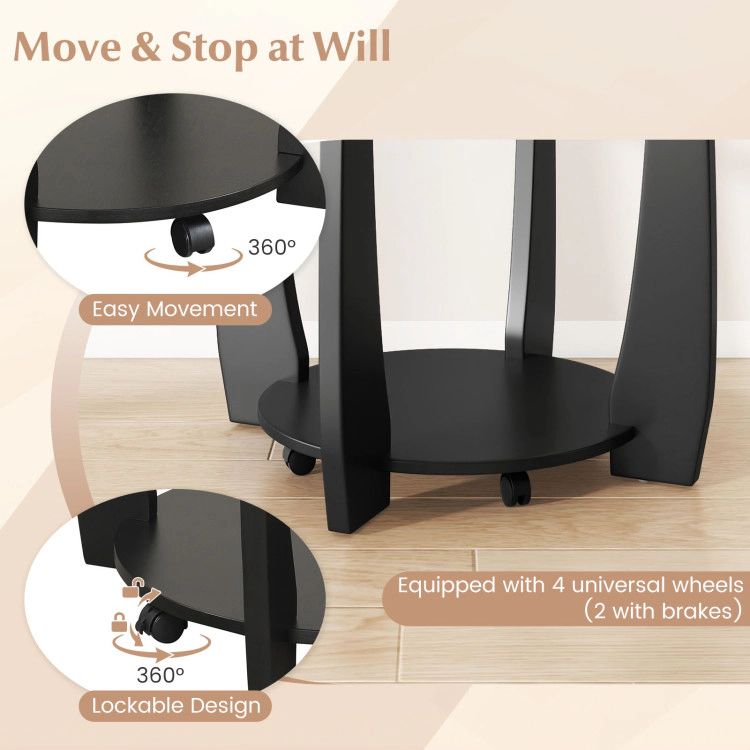 Hivvago 32" 2-Tier Glass Round Coffee Table With Storage Shelf