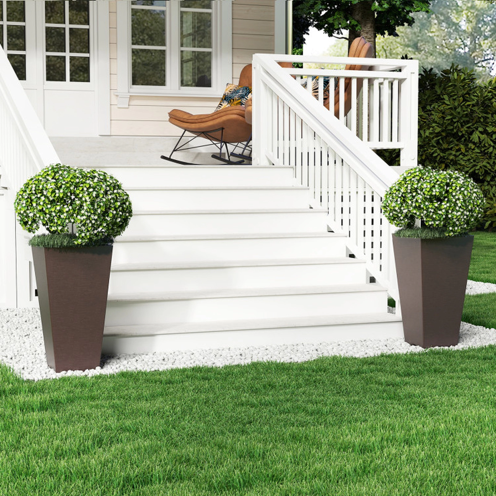 SUGIFT Set of 2 22.5-in Tall Self Watering Square Taper Planters with Removable Inner Bucket and Drain Hole