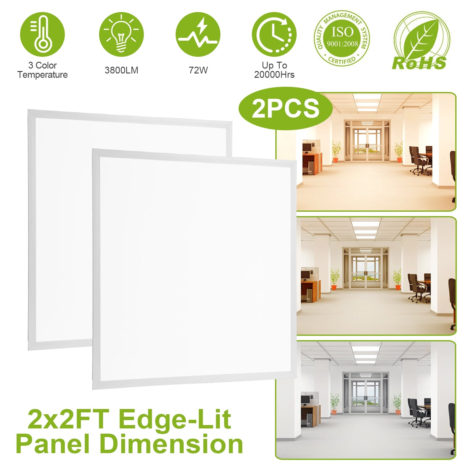 GBruno 2-Pack 72W LED Panel Light 2x2FT 3800LM