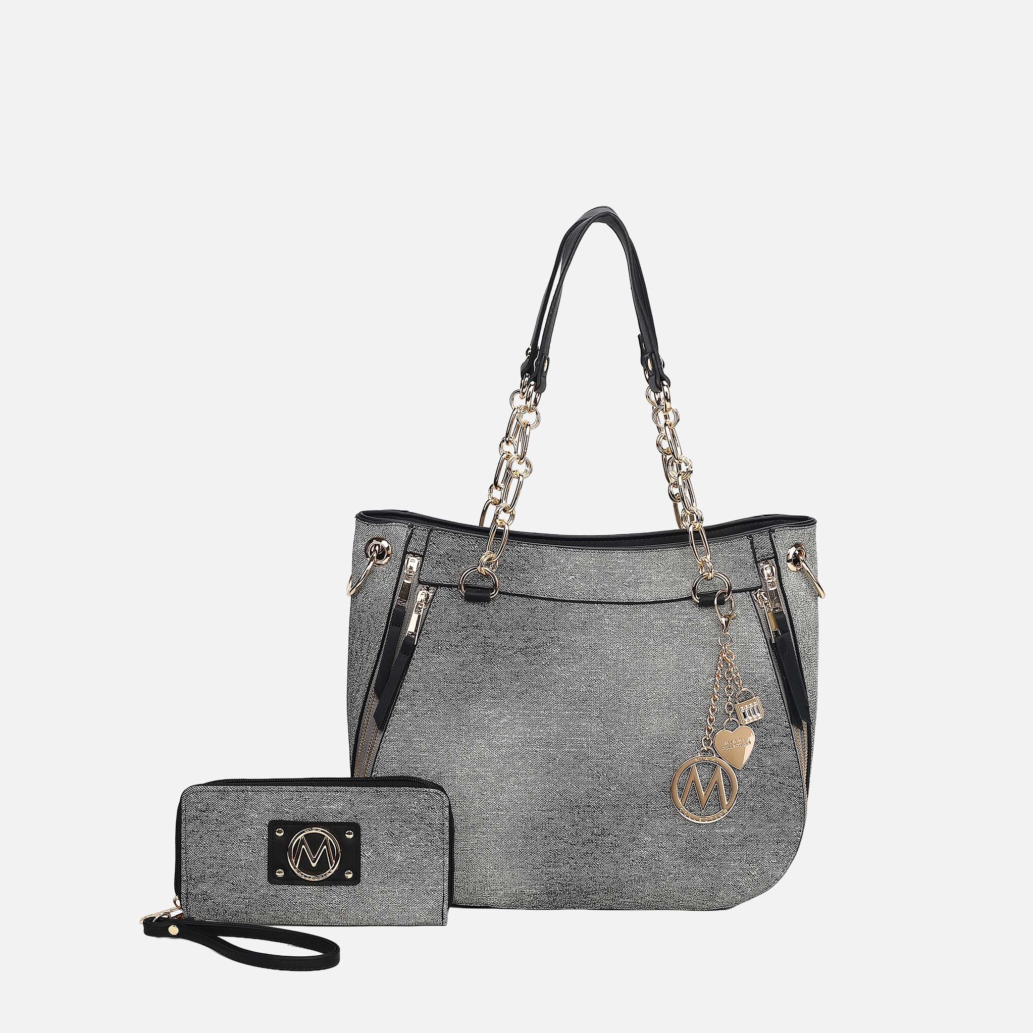 Mia K Collection Faux Leather Tote with Detachable Strap and Wallet