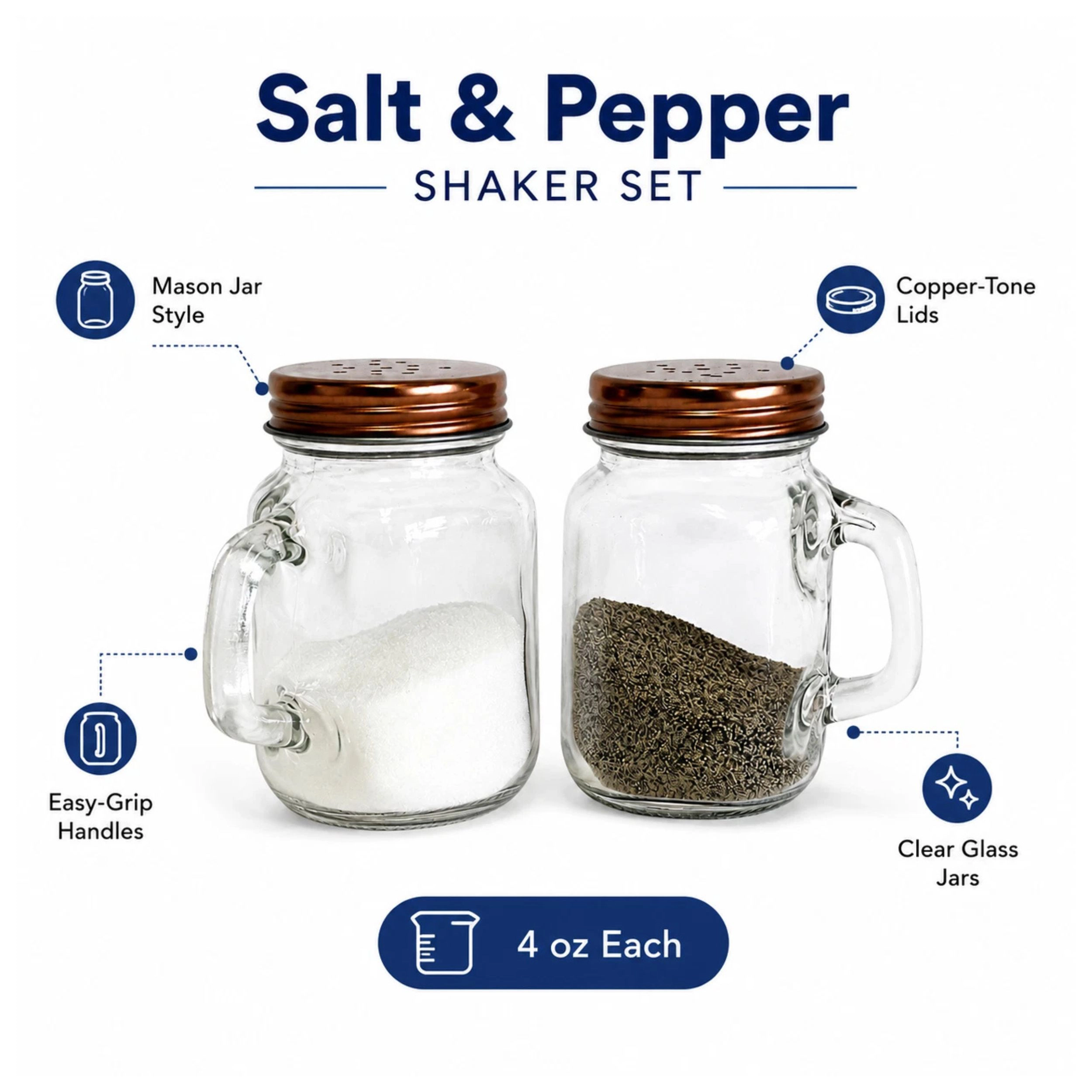 Home Collection 2 Piece Glass Salt & Pepper Shaker Set with Handles