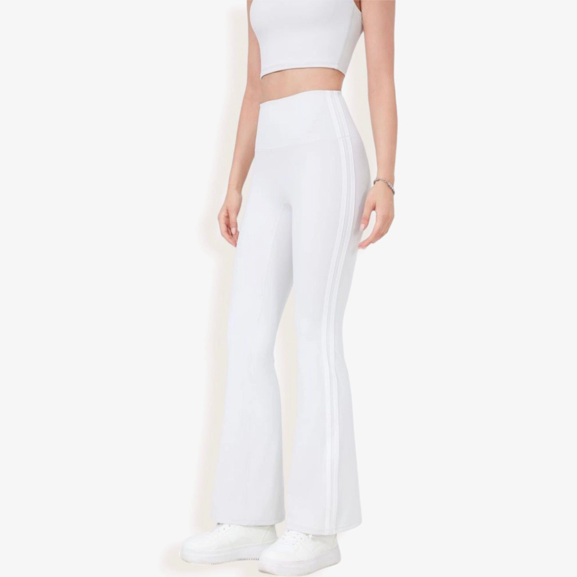 Anna-Kaci Women's High-Waist Flare Legging Pants with Side Stripes and Fitted Athletic