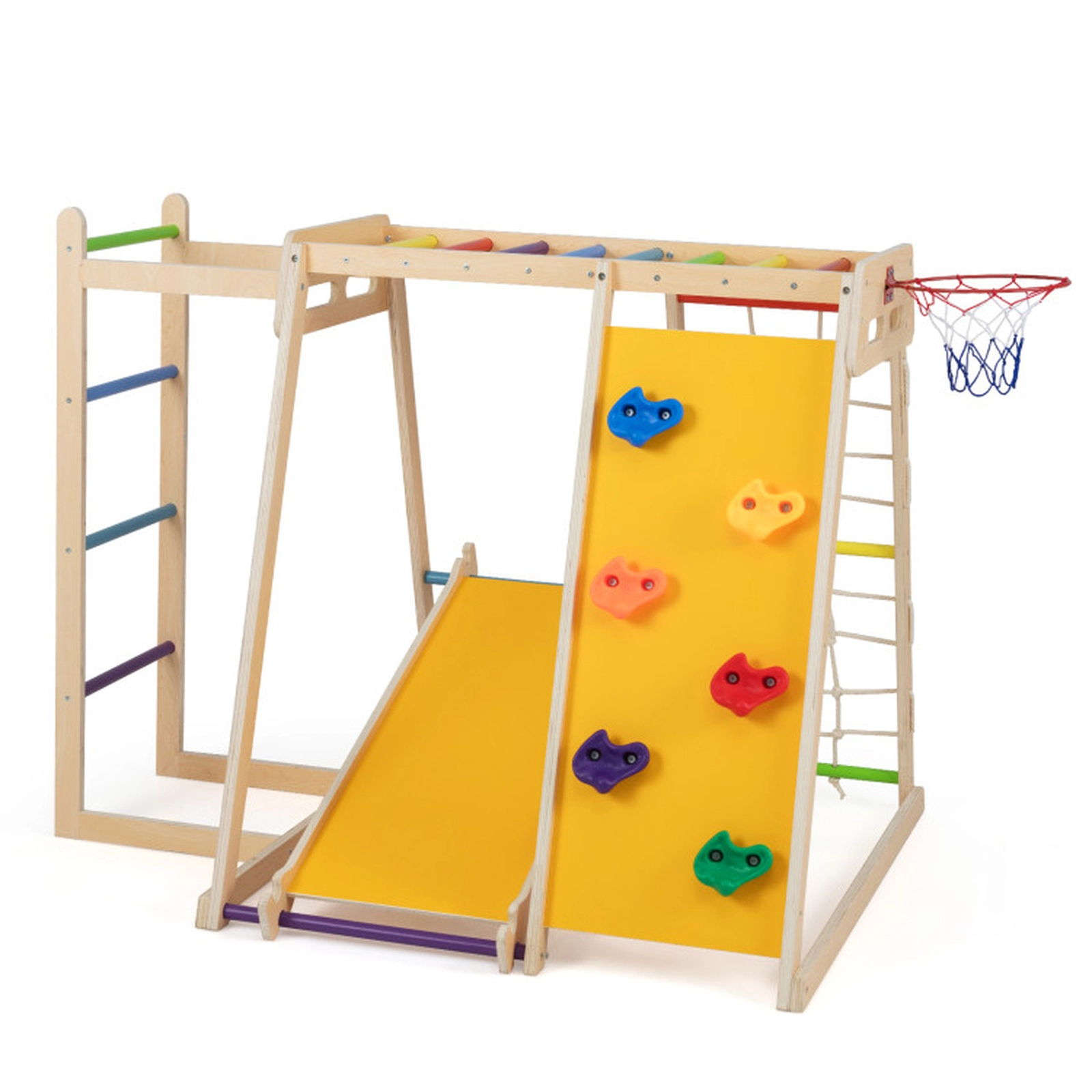 SUGIFT Multicolor Slide and Ball Toss for Ages 3-14 6-in-1 Kids Indoor Playground Jungle Gym