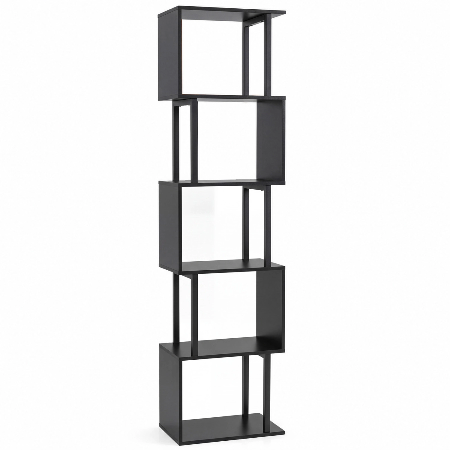 LJG 5-Tier S-Shaped Bookshelf with Open Cubes & Anti-Toppling Kits for Living Room