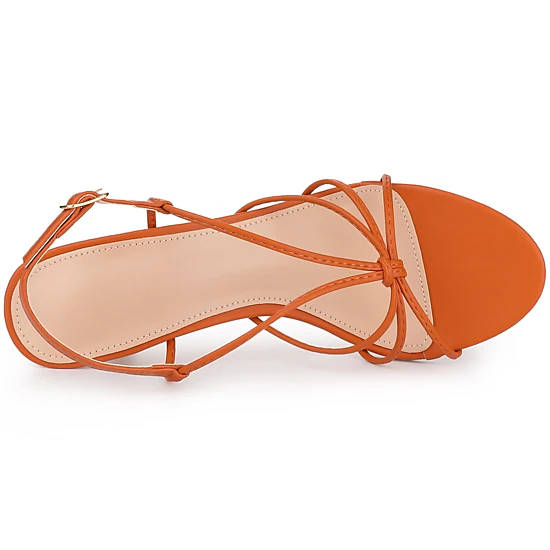 BLISSFUL STEP Women's Faux Leather Strappy Slingback Kitten Heels Sandals