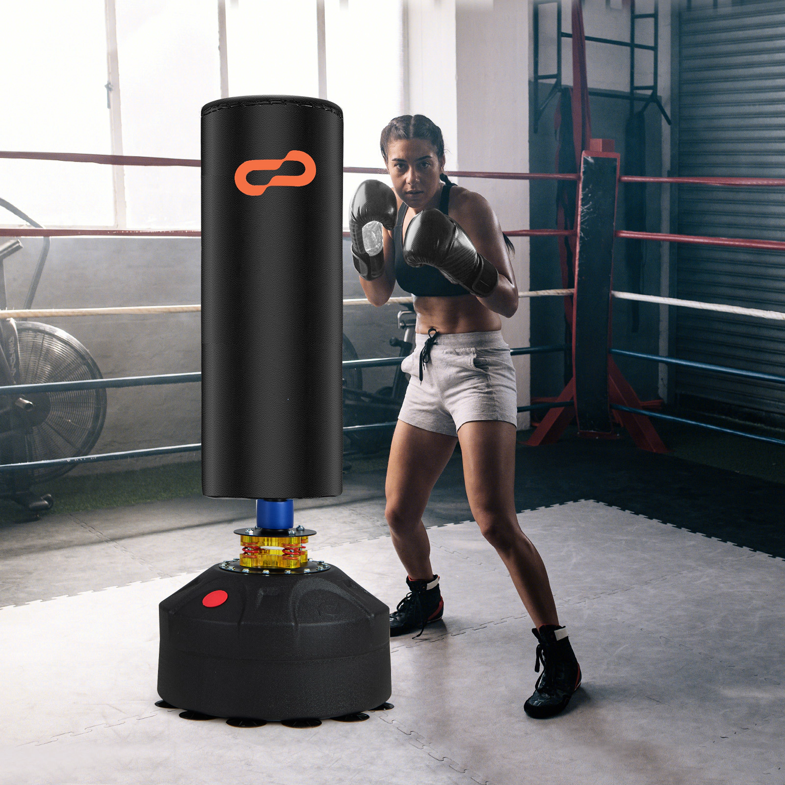 SUGIFT Freestanding Punching Bag Kickboxing Bag with Stand and Suction Cup Base 68-in Tall Black